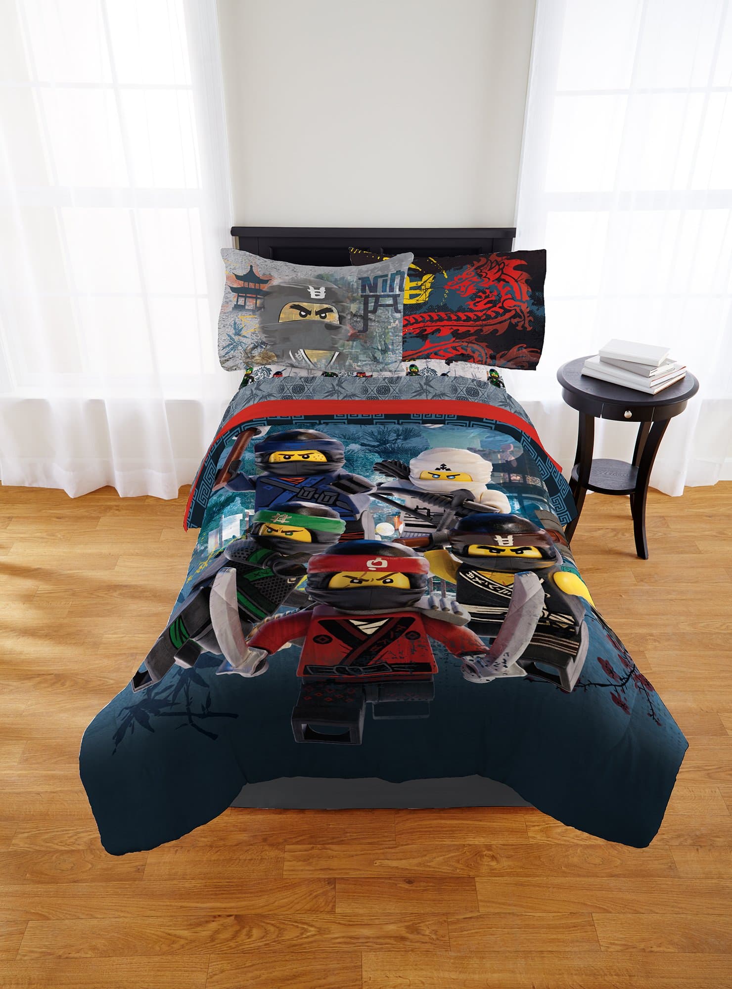 LEGO 4 Piece Twin Size Ninjago Bedding Set - Includes Twin Sheet Set and Twin/Full Comforter
