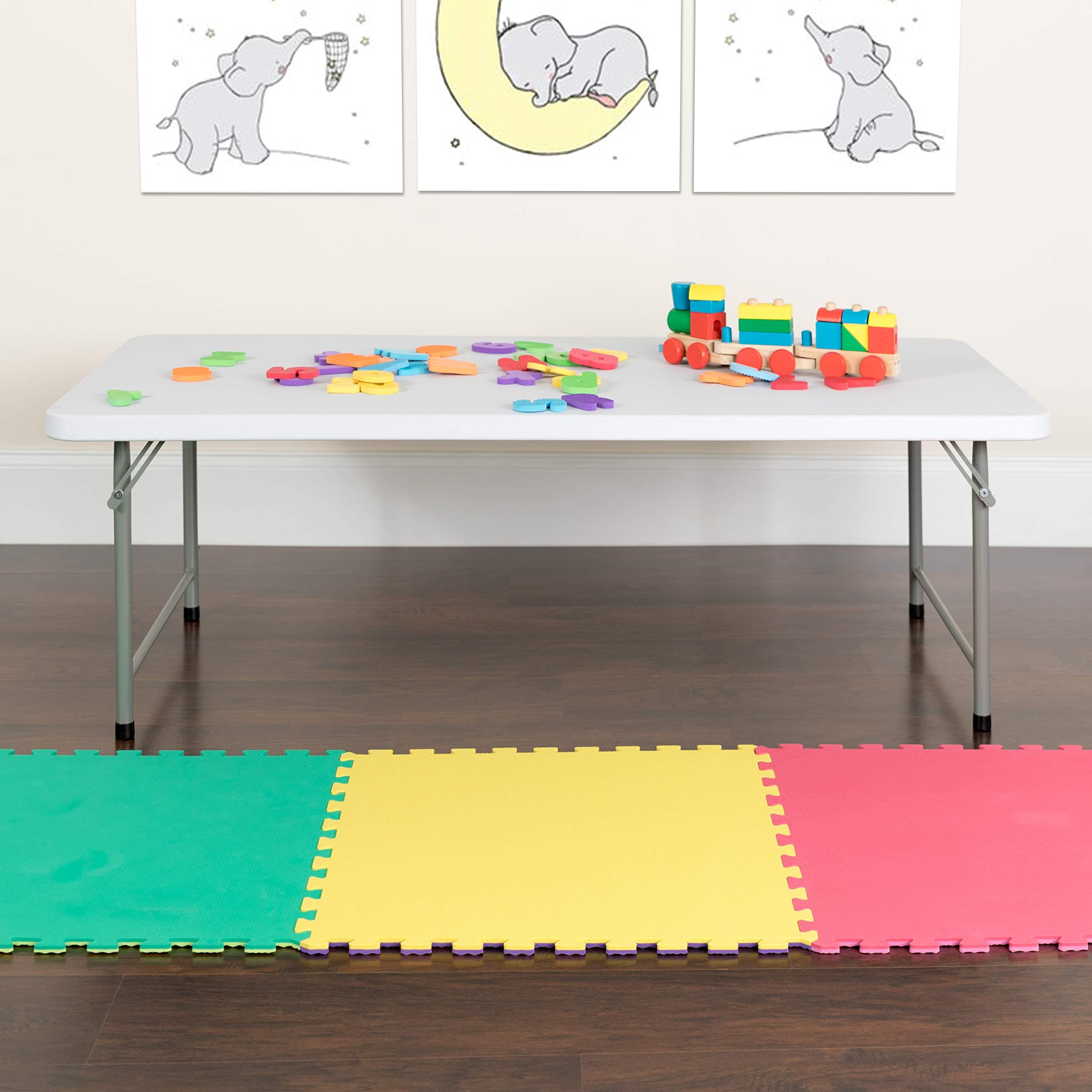 EMMA + OLIVER 4.93' Kids Folding Activity Table for Classrooms and Home, Heavy-Duty Rectangular Plastic Classroom Table for Kids, White