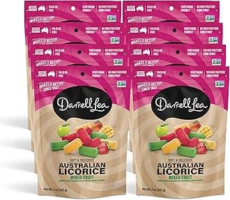 Soft Australian Licorice, Non-GMO, No Palm Oil, Plant Based, No High Fructose Corn Syrup, Soft & Chewy Licorice Candy, Made in Australia (Mixed Fruit, 7 Ounce (Pack of 8))