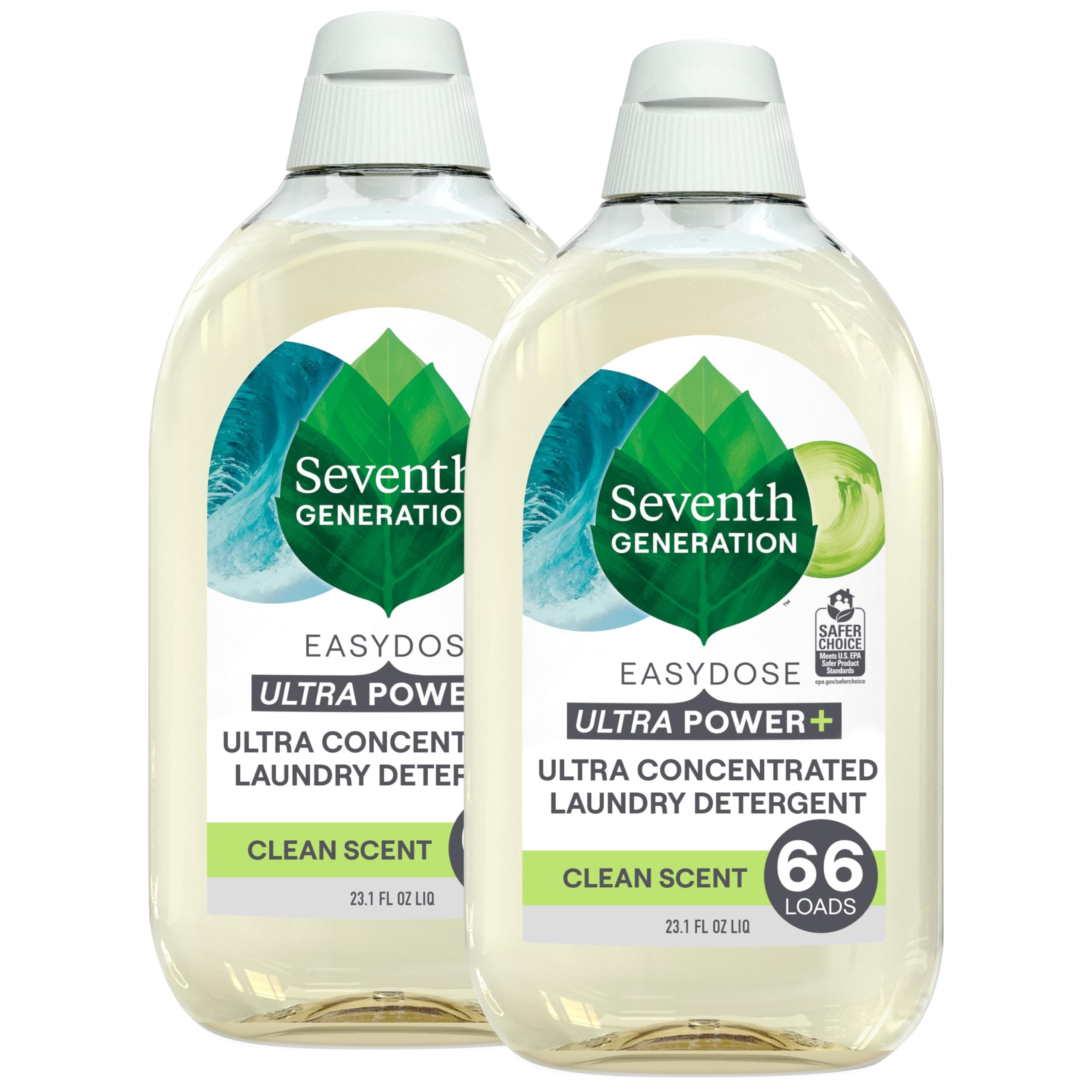 Seventh Generation Laundry Detergent Ultra Concentrated Clean Scent oz 2 Pack 132 Loads, Clear, Power Plus, 23.1 Ounce