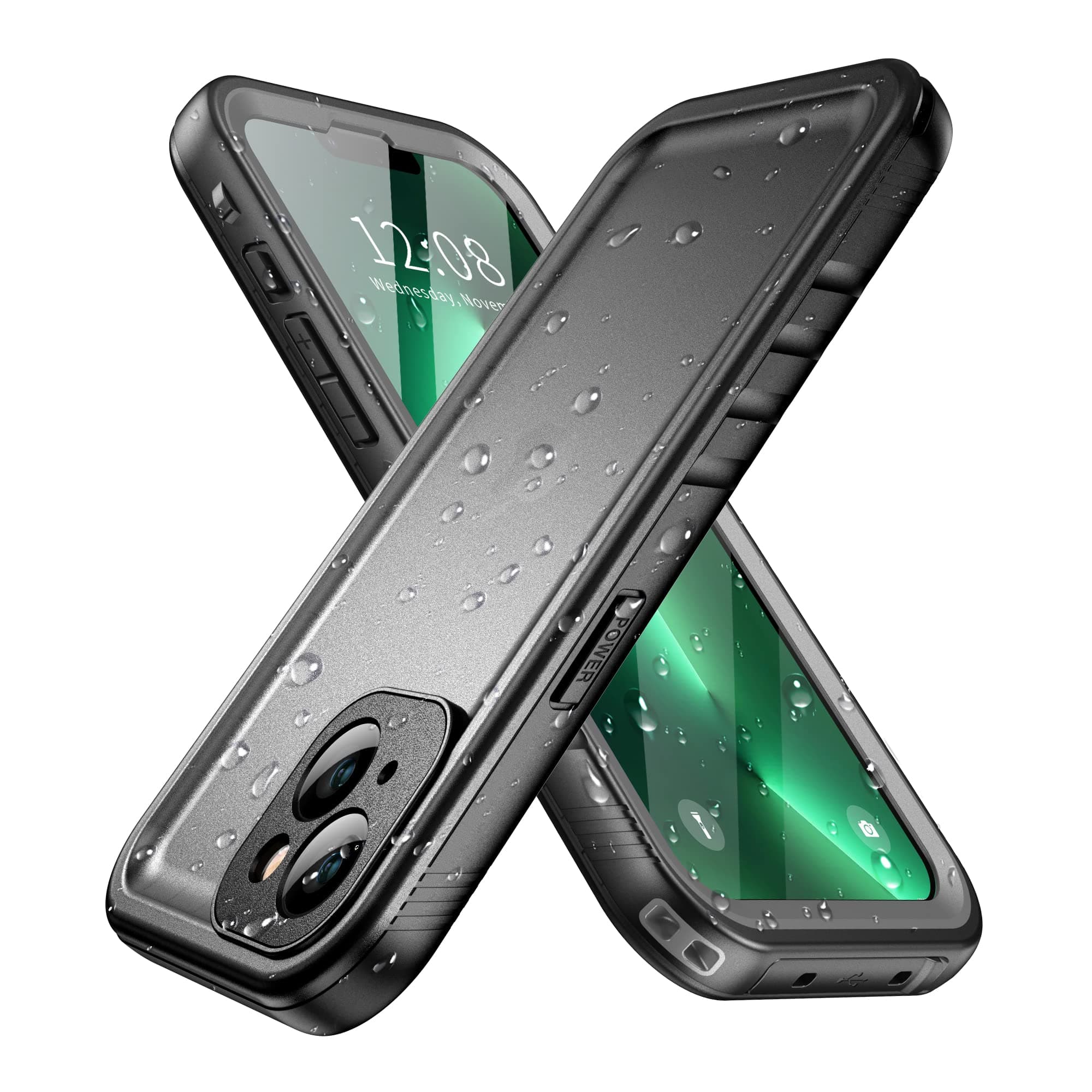 SPORTLINK for iPhone 13 Waterproof Case - Shockproof Heavy Duty Front and Back Cover with [Built in Screen/Camera Protector] 360 Full Body Protective [Dustproof][IP68 Underwater]-Black