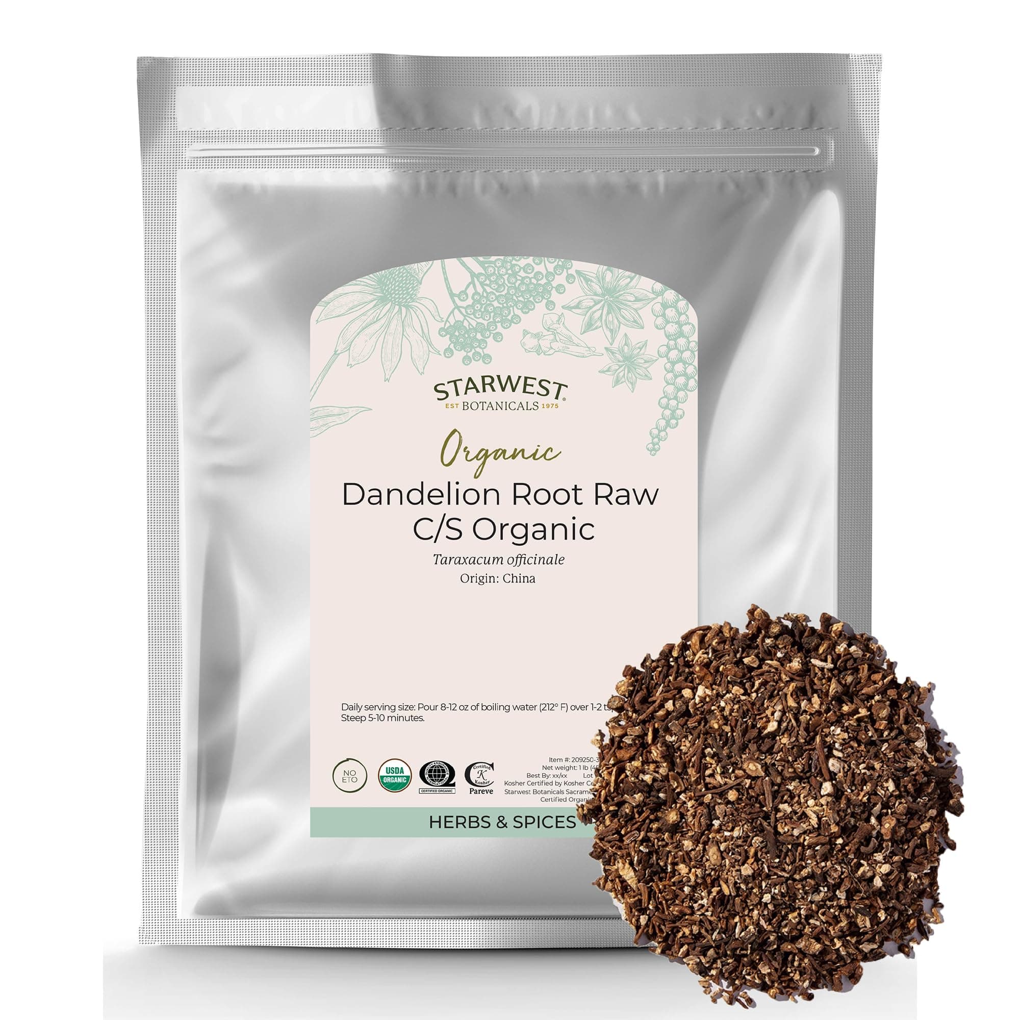Starwest Botanicals Organic Raw Dandelion Root Tea [1 Pound] Bulk Cut & Sifted (C/S) Loose Tea