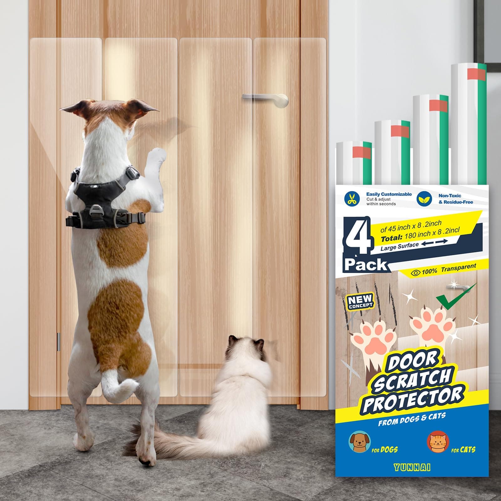 Door Protector from Dog Scratching - Dog Door Protector Scratch Guard - Cat Scratch Door Frame Protector Anti Dog Scratch - 4-Pack x 45" x 8.2" Door Scratch Protector Dog (4-Pack x 45 inch x 8.2 inch)