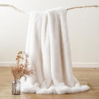 Luxury White Faux Fur Throw Blanket 125x150cm, Soft Cozy Warm Fluffy Fur Blanket for Bed, Plush Fuzzy Thick White Fur Throws for Sofa Couch Living Room Home Decor