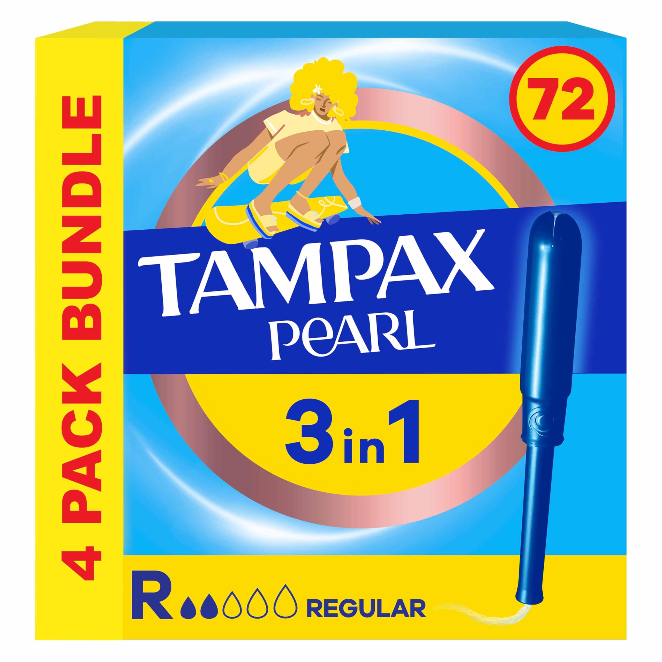 Tampax Pearl Regular Tampons Applicator, Count 4 x 18, Super Saving Box