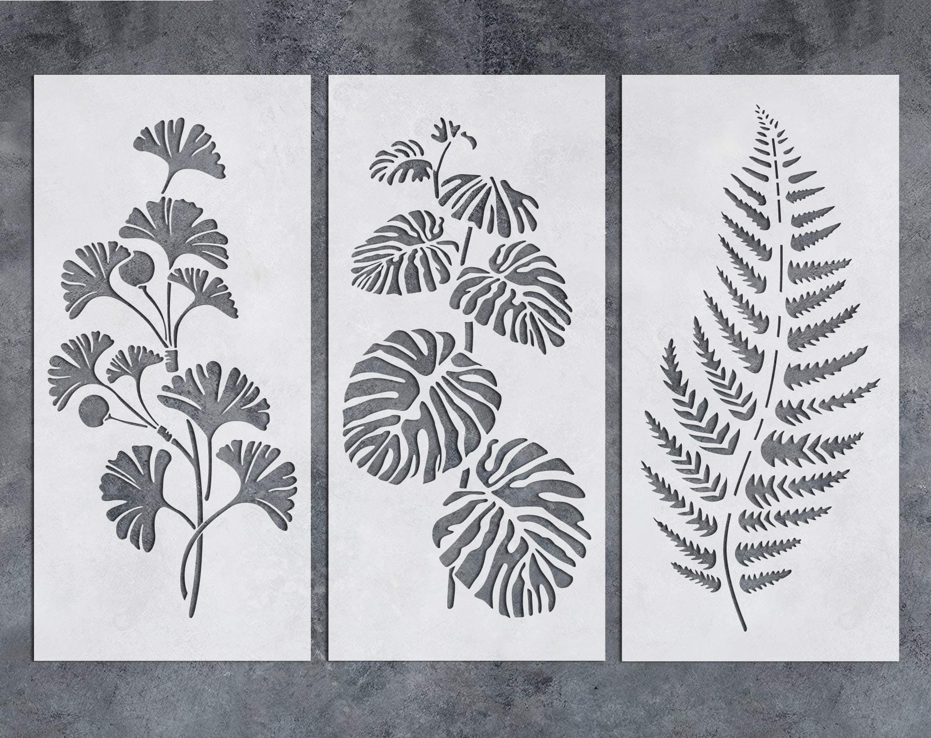 G GSS Designs Wall Art Green Leaf Stencil (3 Pack) - Plants Template for Painting on Wall, Canvas, Furniture, Floor, Fabric (8x17 Inch) - Reusable Artwork Stencils (SL-080)