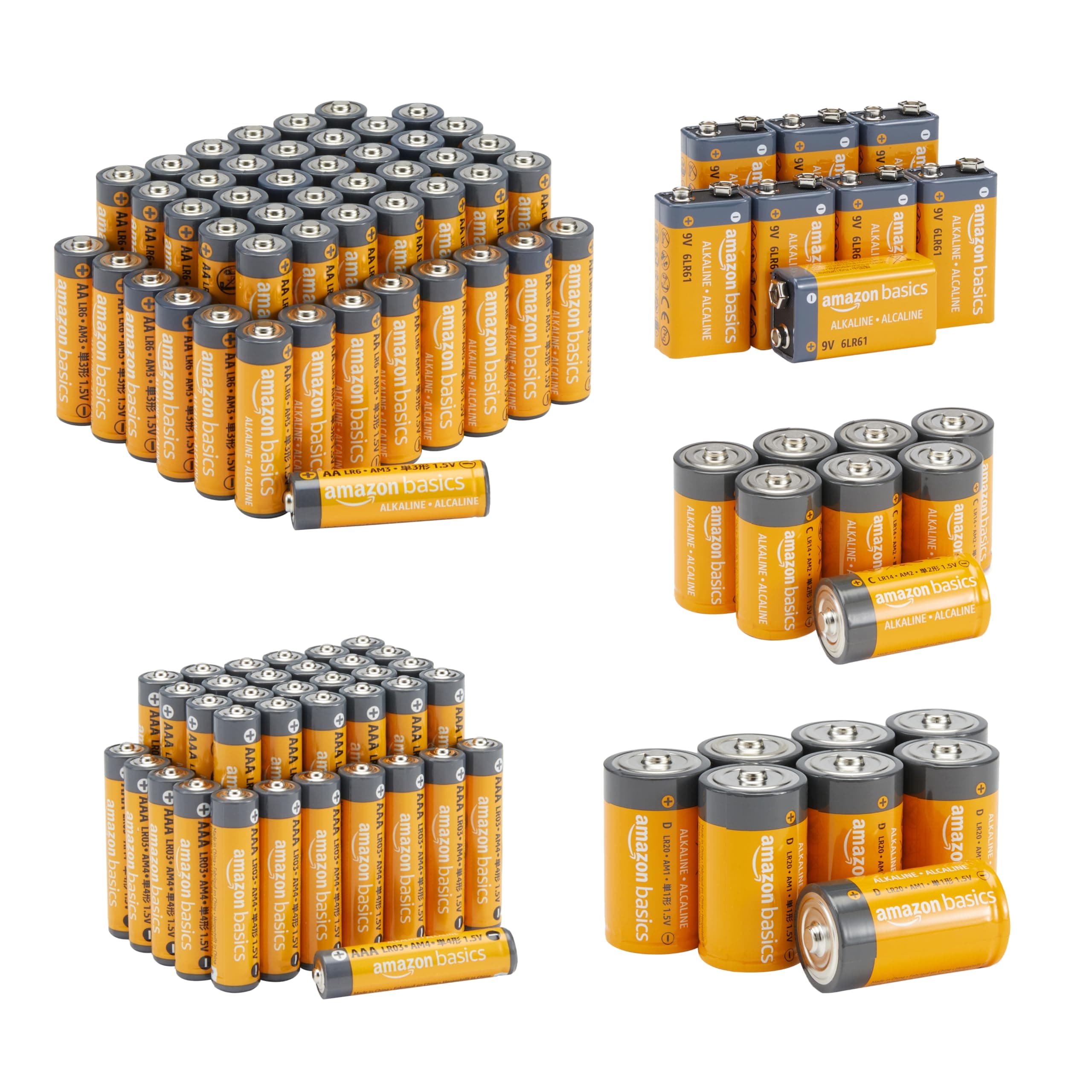 Amazon Basics 108 Count Alkaline Batteries Super Value Pack, Variety Assortment - 48 AA, 36 AAA, 8 C, 8 D, 8 9Volt