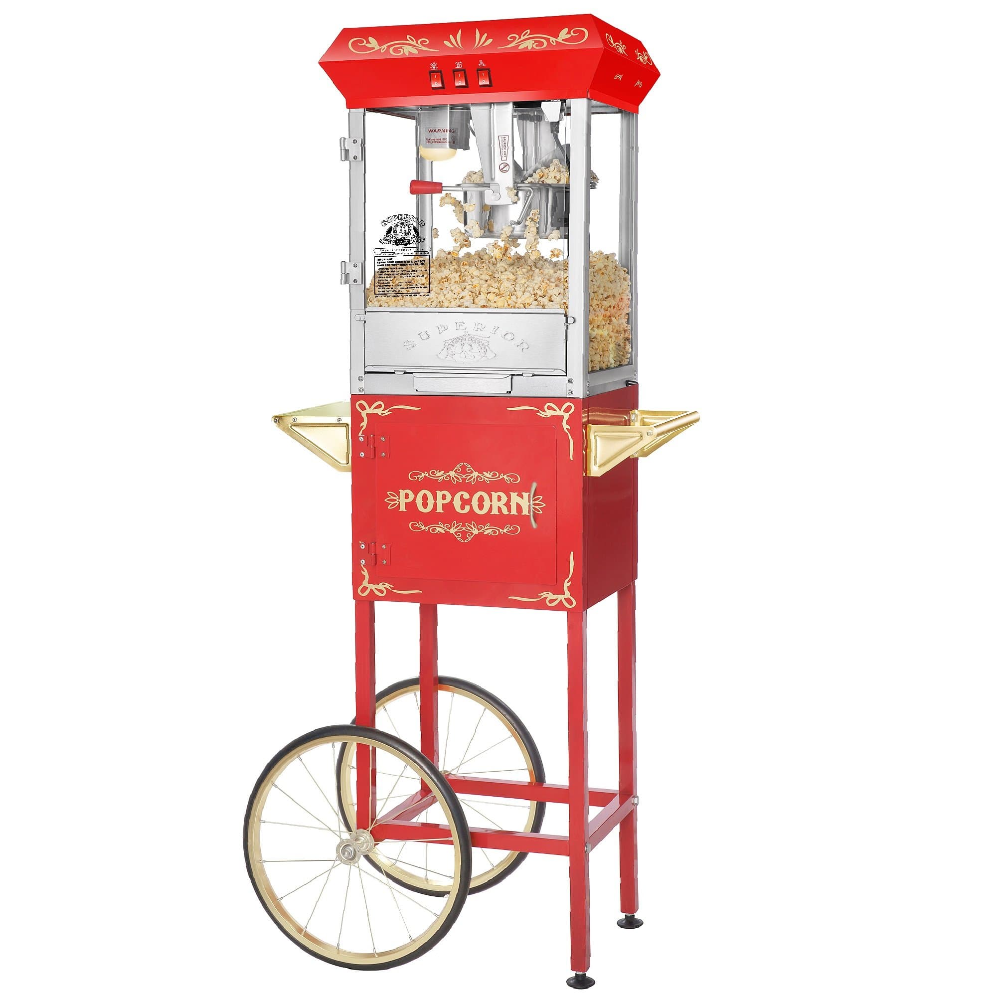 Popcorn Machine with Cart, Makes Approximately 3 Gallons Per Batch (8 oz, Red)