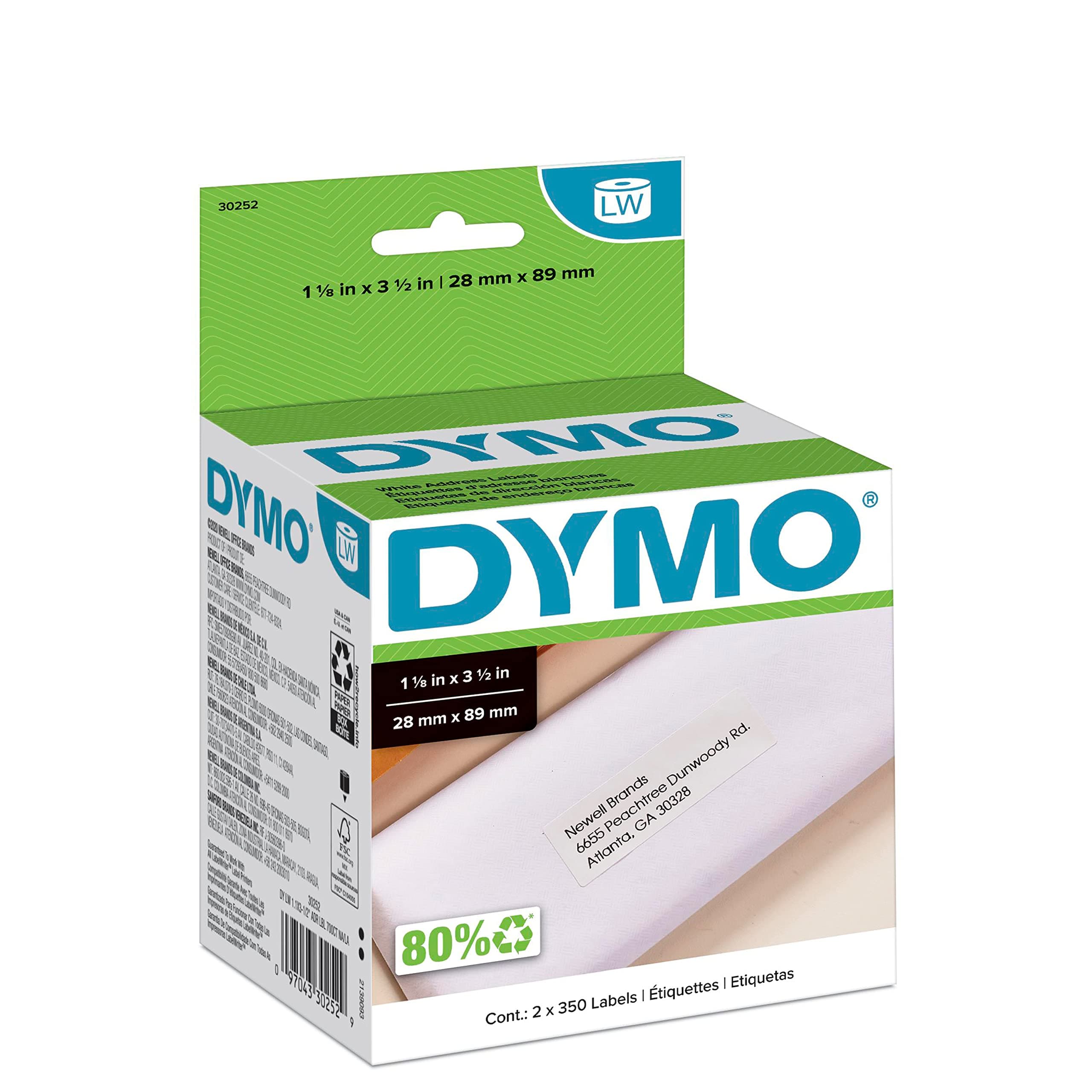 Authentic LW White Mailing Address Labels DYMO Labels for LabelWriter Label Printers 1-1/8" x 3-1/2" 2 Rolls of 350 (700 Total)