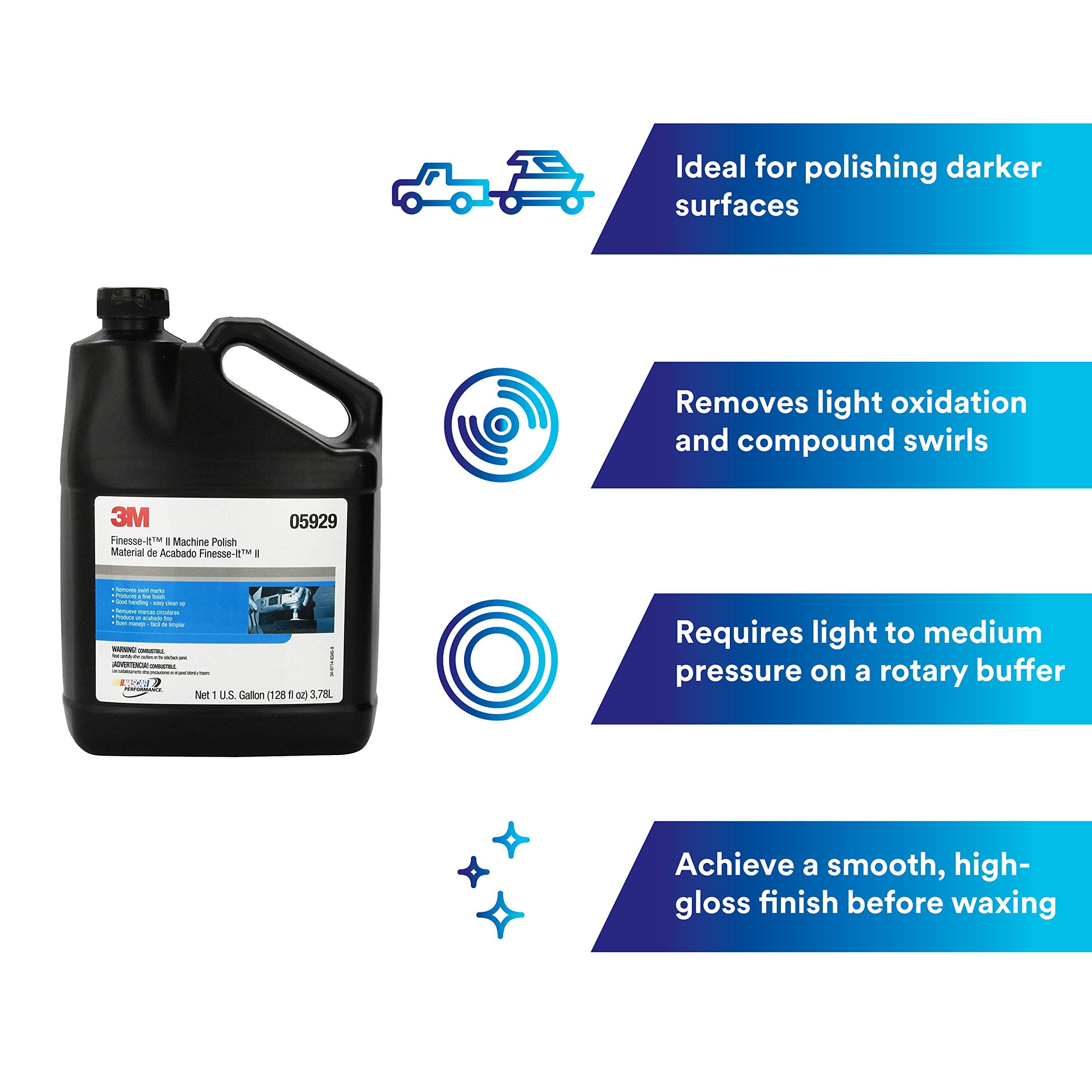 3M Finesse-It II Machine Polish, 05929, 1 gal, High Gloss, Smooth Finish for OEM and Aftermarket Automotive Paints
