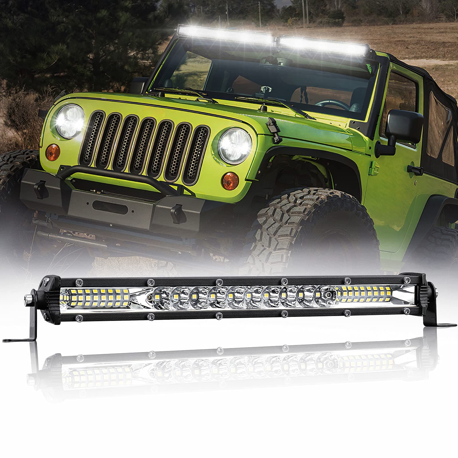 UNI-SHINE Single Row Slim 10” light bar IP68 Waterproof Off-Road Spot Flood Combo LED Small Light Super Bright Truck Driving Fog Lamp Compatible with Wrangler SUV F150 Polaris RZR ATV UTV