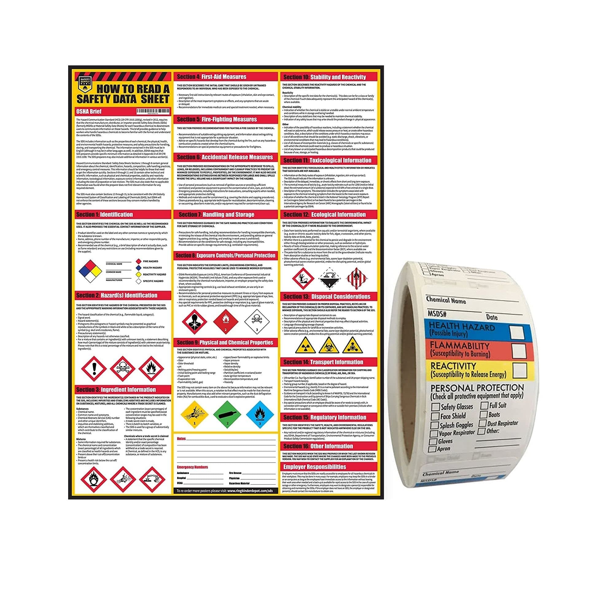 How to Read A Safety Data Sheets (SDS/MSDS) Poster, 24 x 33 Inch, UV Coated with SDS/MSDS Sticker- Roll of 250 (Poster and Sticker)