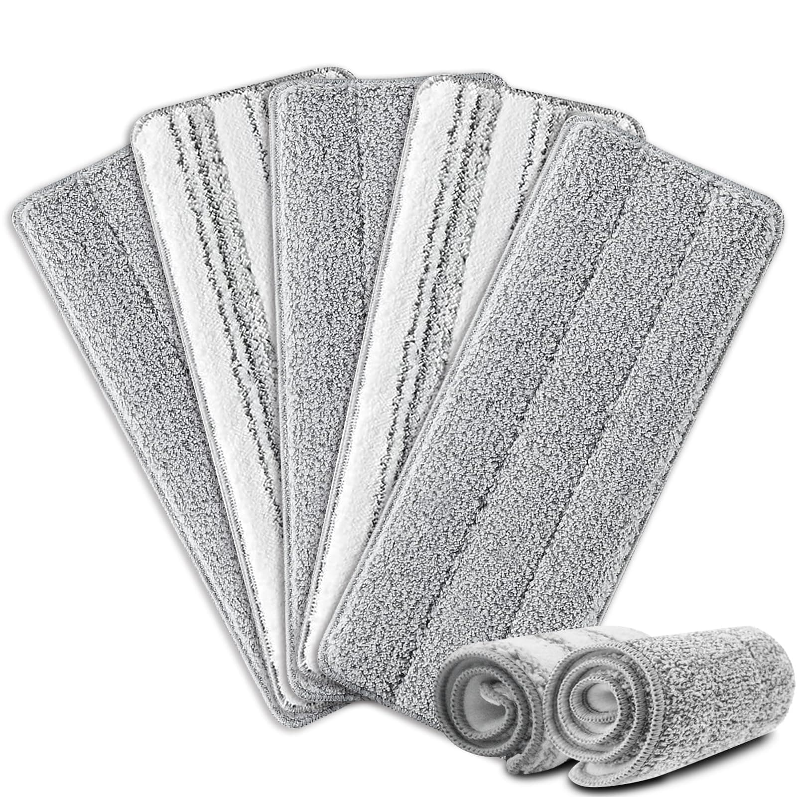 HiBaBy5 Pack Flat Mop Pad, 13" X 4.9" Flat Mop Head Refill Microfiber Mop Pads, Squeeze Mop Pads Replacement Heads - White and Grey