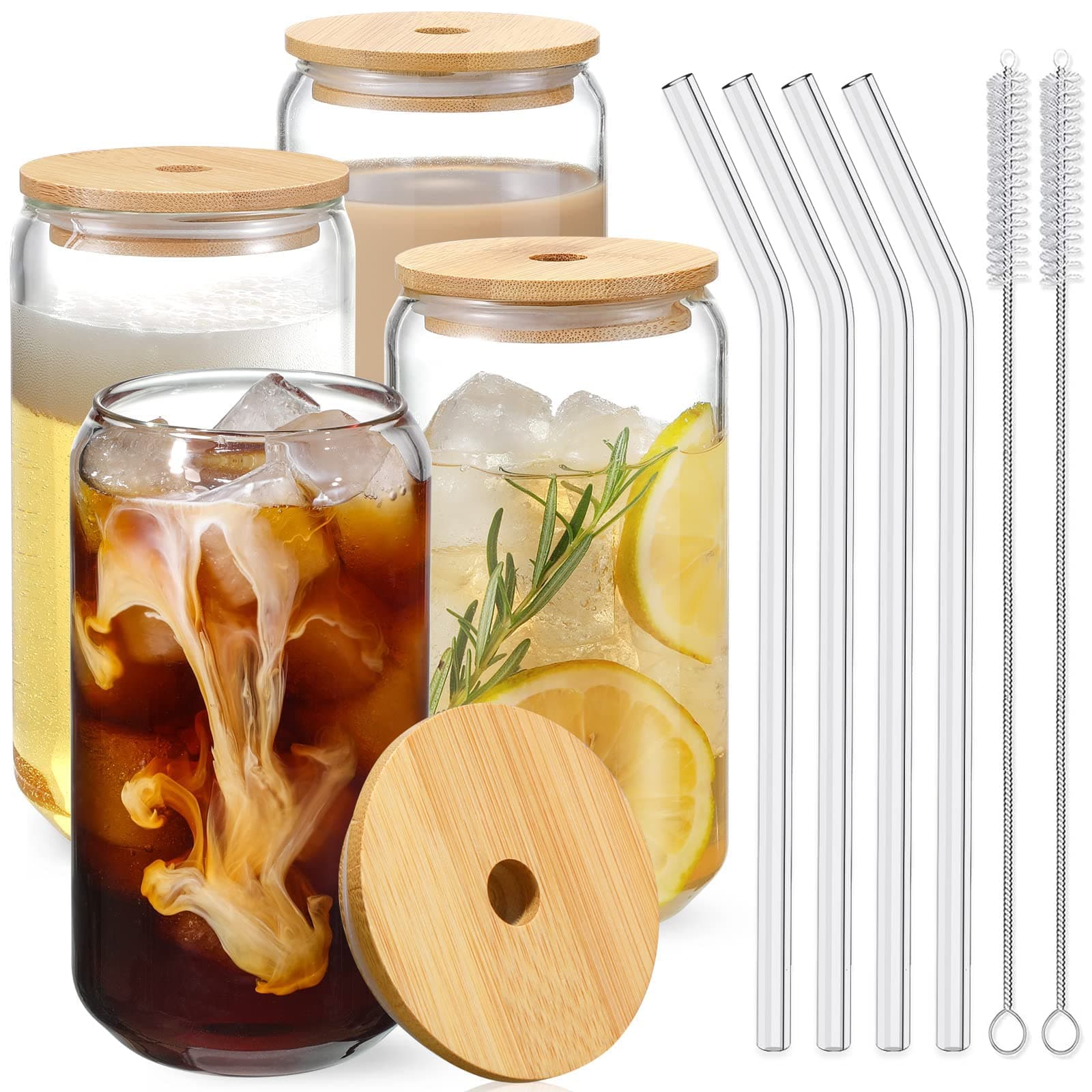 Drinking Glasses 4pc Set - 390ml Can Shaped Clear Glass Cups, Elegant Set, Tumbler Cup, Iced Coffee Glasses, Iced Tea Glasses, Water Glasses, Party Drinkware (4PCS*16oz)