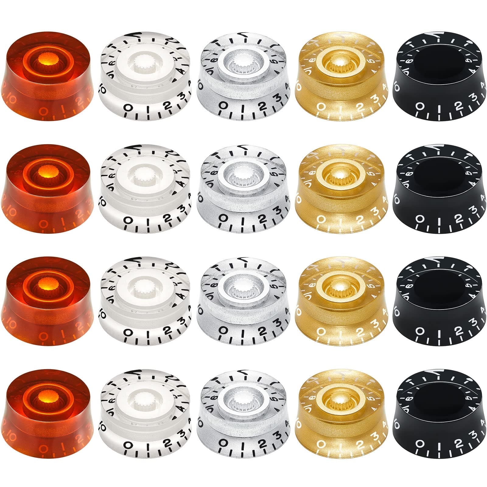 Nuanchu 20 Pieces Electric Guitar Knobs Top Hat Volume Tone Control Knobs Turning Guitar Knobs Speed Control Knob Vintage Pedal Control Knobs for Bass Instrument Parts Replacement, 5 Colors