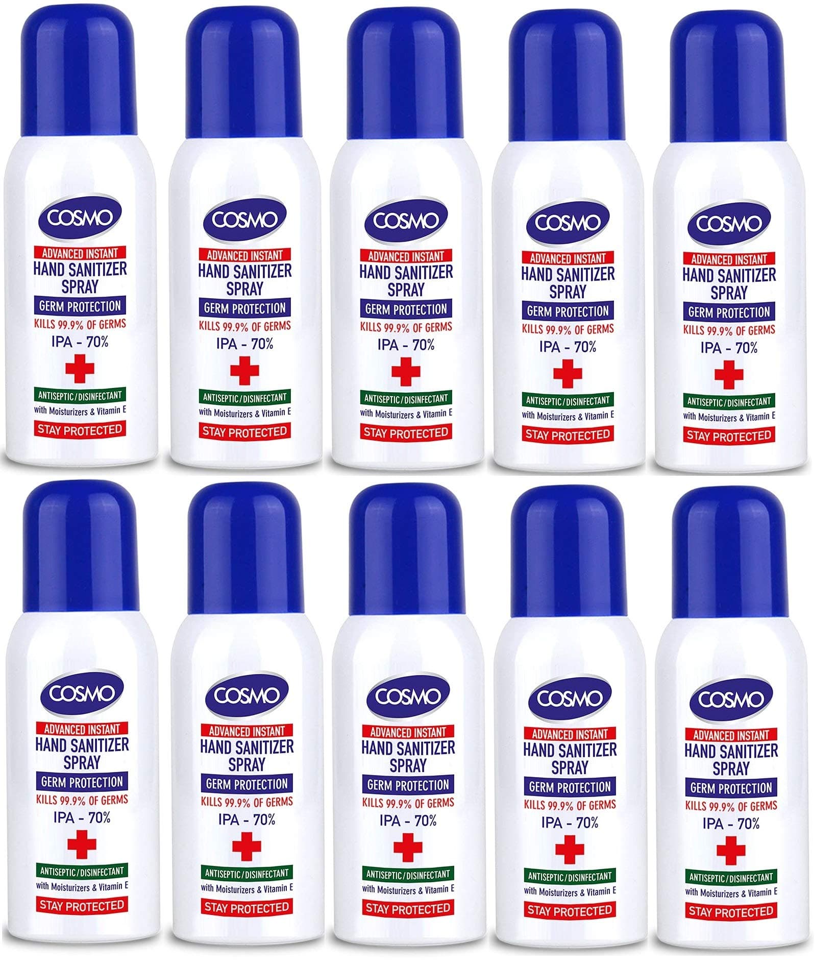 Advanced Instant Hand Sanitizer Spray 100ML - PACK OF 10 - 100+ Spray IPA 70%, Moisturizers, Vitamin E