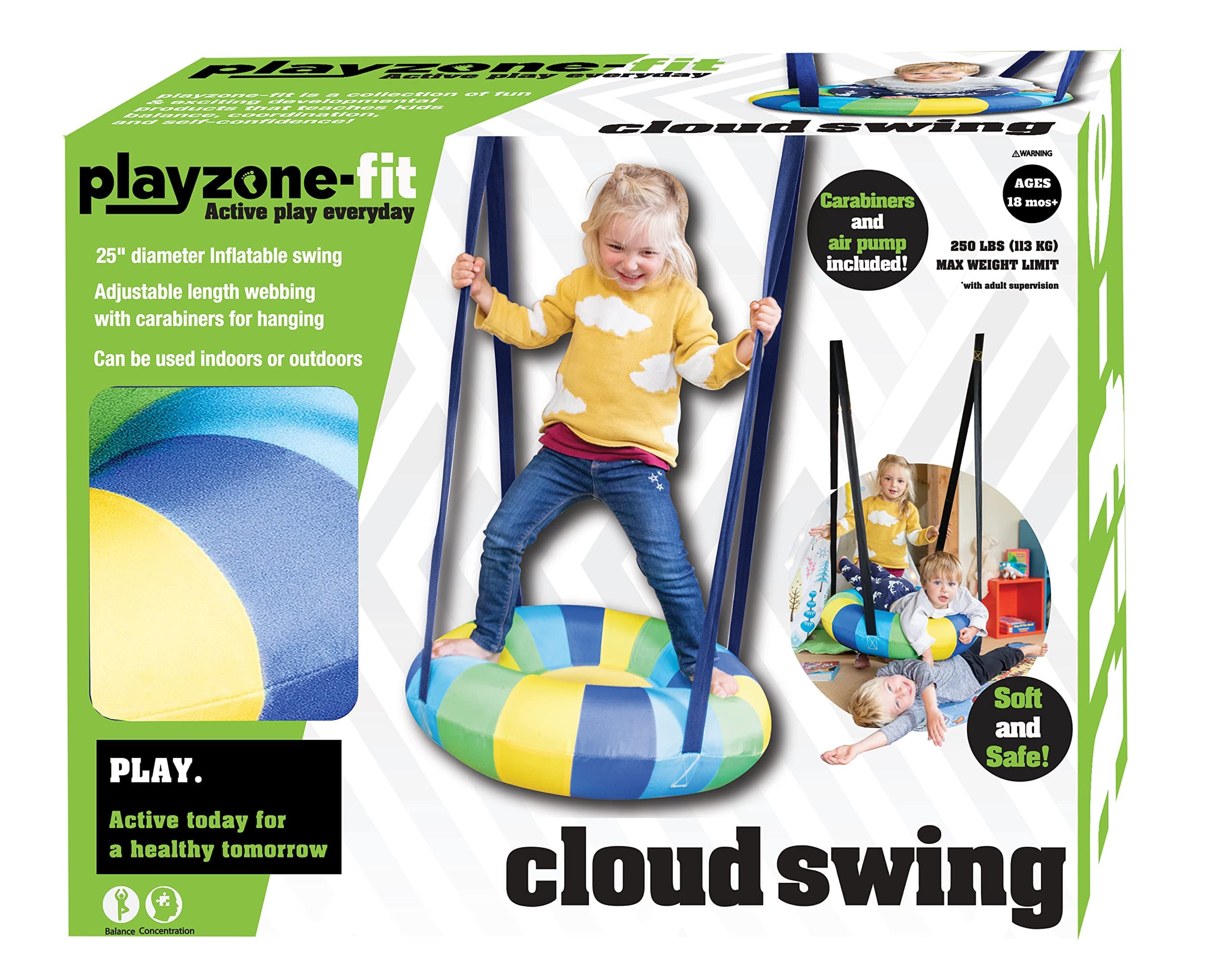 Playzone-Fit Cloud Swing - Hanging Inflatable Swing - Adjustable Lightweight and Super Soft - Great for Indoor and Outdoor Use - Recommended Ages 3+