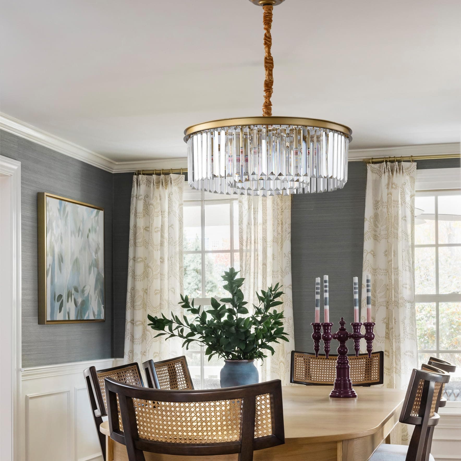 Gold Modern Crystal Chandelier Lighting Semi Flush Mount Ceiling Light Fixture 2-Tier K9 Crystal Hanging Pendant Light for Dining Room Kitchen Island Living Room Bedroom Hallway 21.6inch