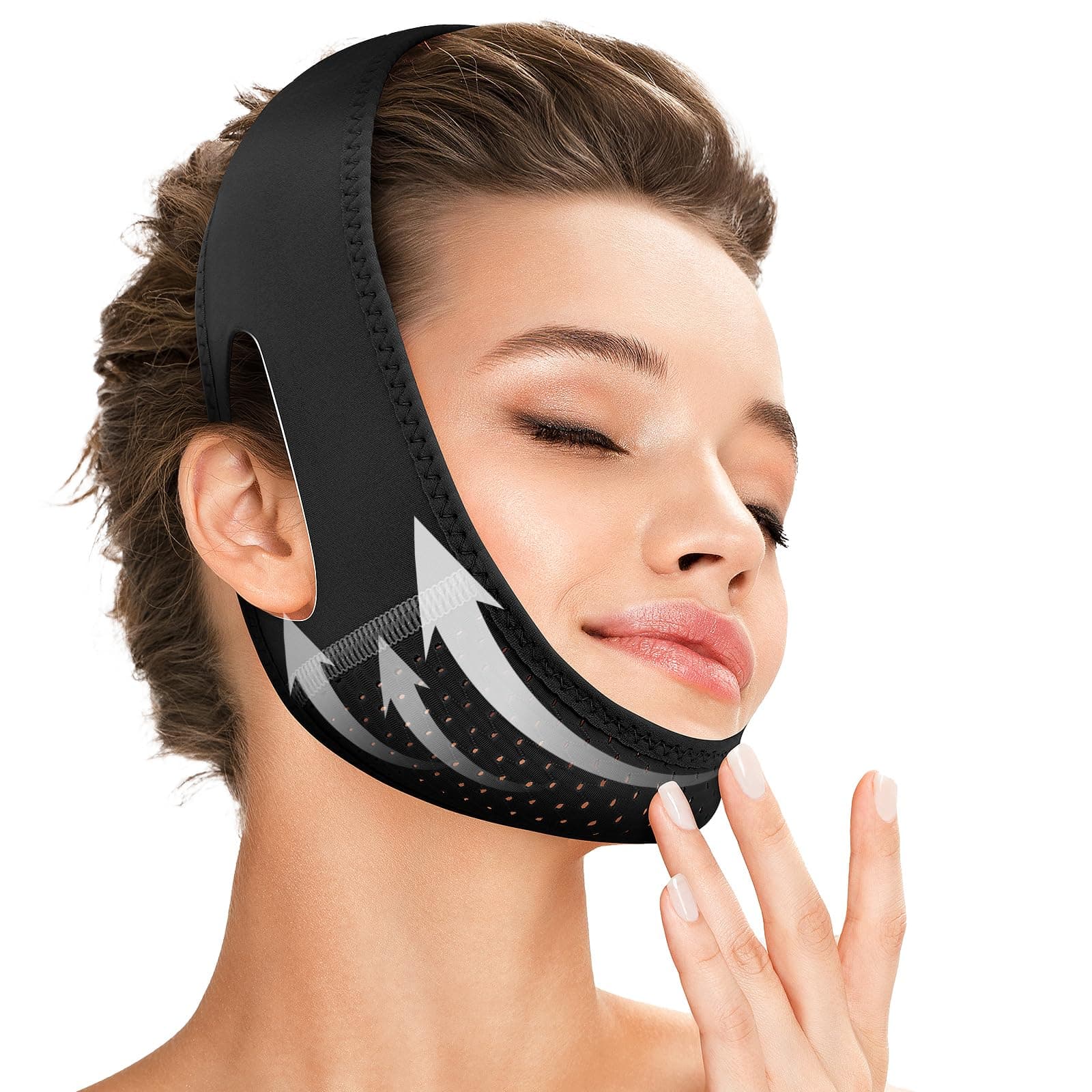 Reusable V Line Lifting Mask with Chin Strap for Sleeping,Jaw Exerciser,Black,M
