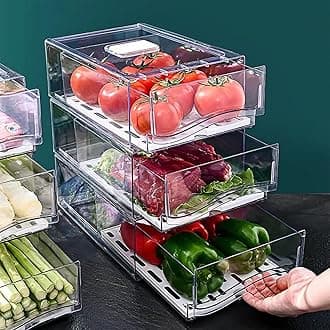 Fridge Organizer, Stackable Refrigerator Organizer Bins, Reusable Food Storage Containers, Fridge Drawer Organizer in Home Kitchen, Barbecue Shop, Restaurant, BPA-Free (2 Drawers, Large)