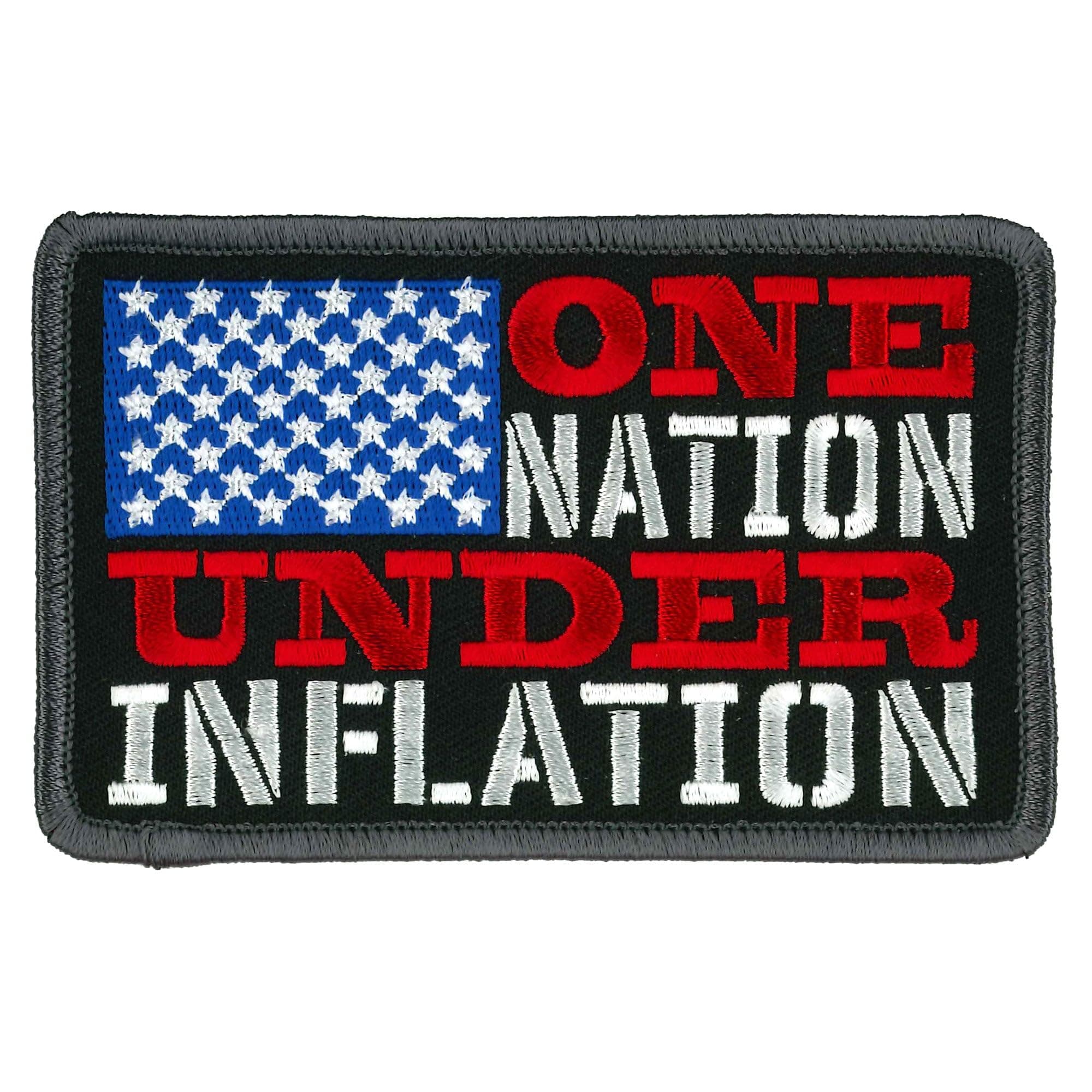One Nation Under Inflation, High Thread Heat Sealed Backing Embroidered Iron-On/Sew-On Rayon Patch - 4" x 3"