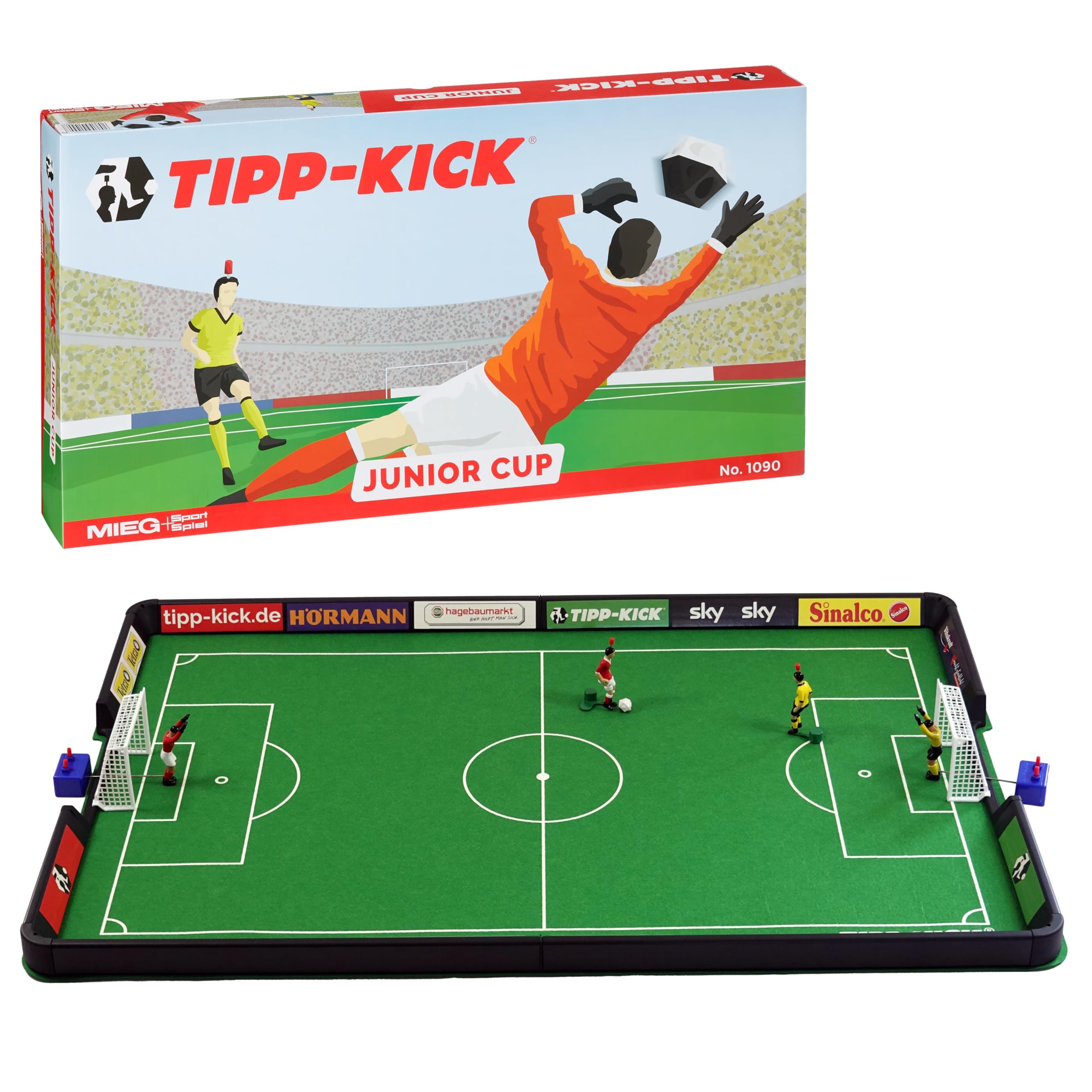 Junior Cup with board 80x56 cm - ready-to-play set with 2 x players, 2 x goalkeeper, 2 x plastic goal, 2 x ball I felt playing field