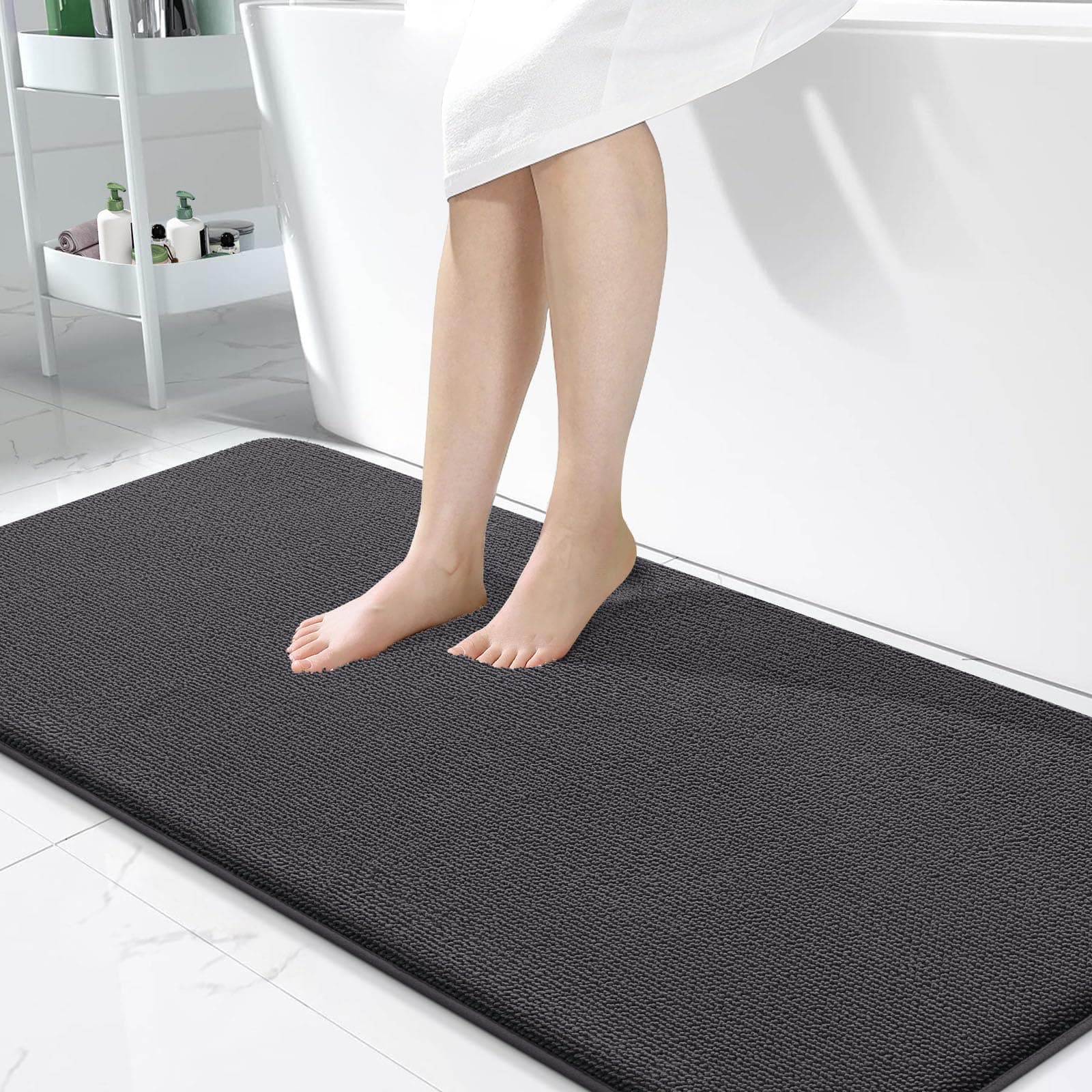 OLANLY Thick Memory Foam Bathroom Runner Rugs 47x24, Extra Soft Absorbent Long Bath Rug, Quick Dry, Non-Slip, Machine Washable Bath Mats for Bathroom, Tub and Shower, Home Decor Accessories, Dark Grey