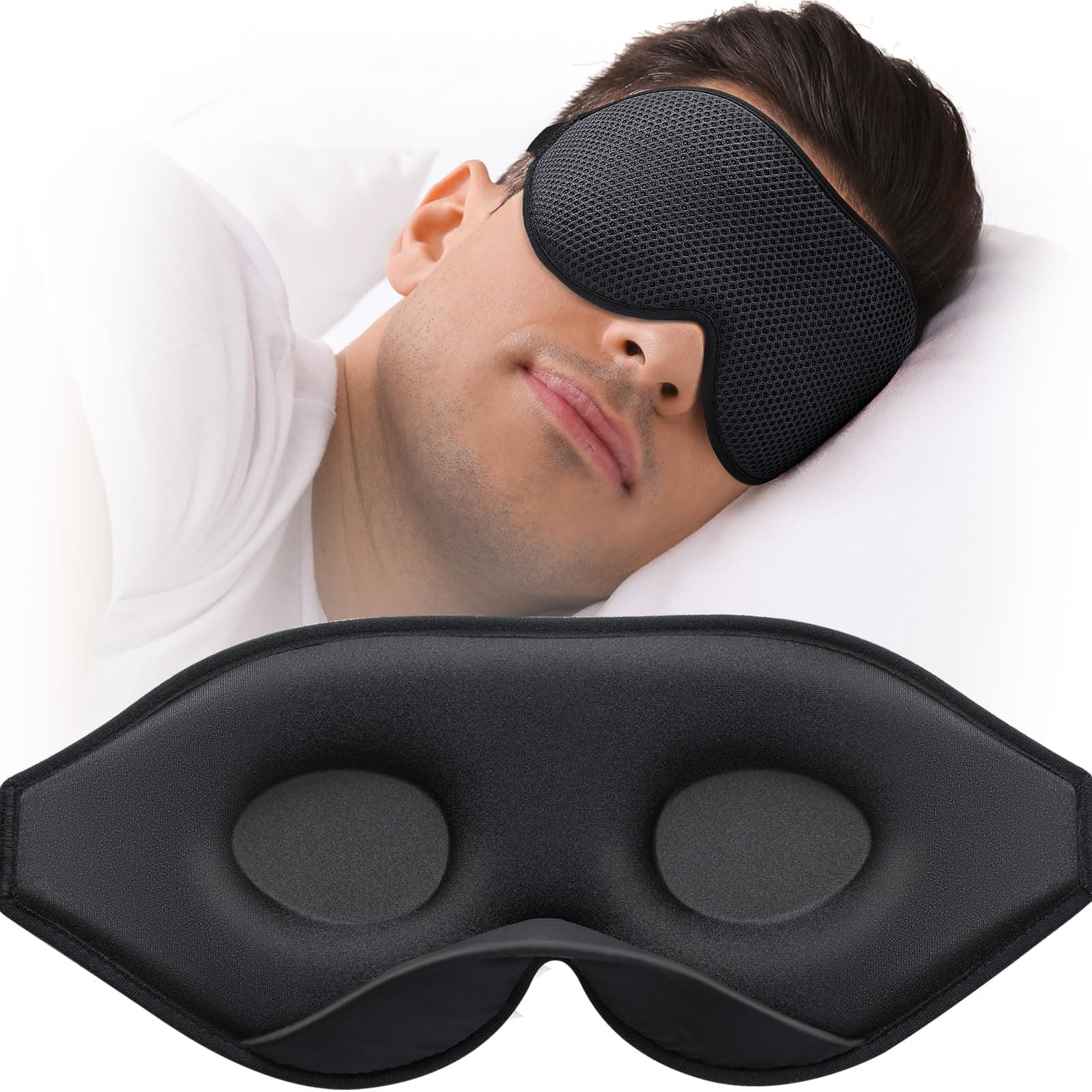 MABAO Sleep Mask for Side Sleeper, Eye Mask for Sleeping Women Men, 3D Contoured Cup No Eye Pressure 100% Light Blocking Sleeping Mask with Adjustable Strap Night Blindfold Flight, Travel, Nap, Black