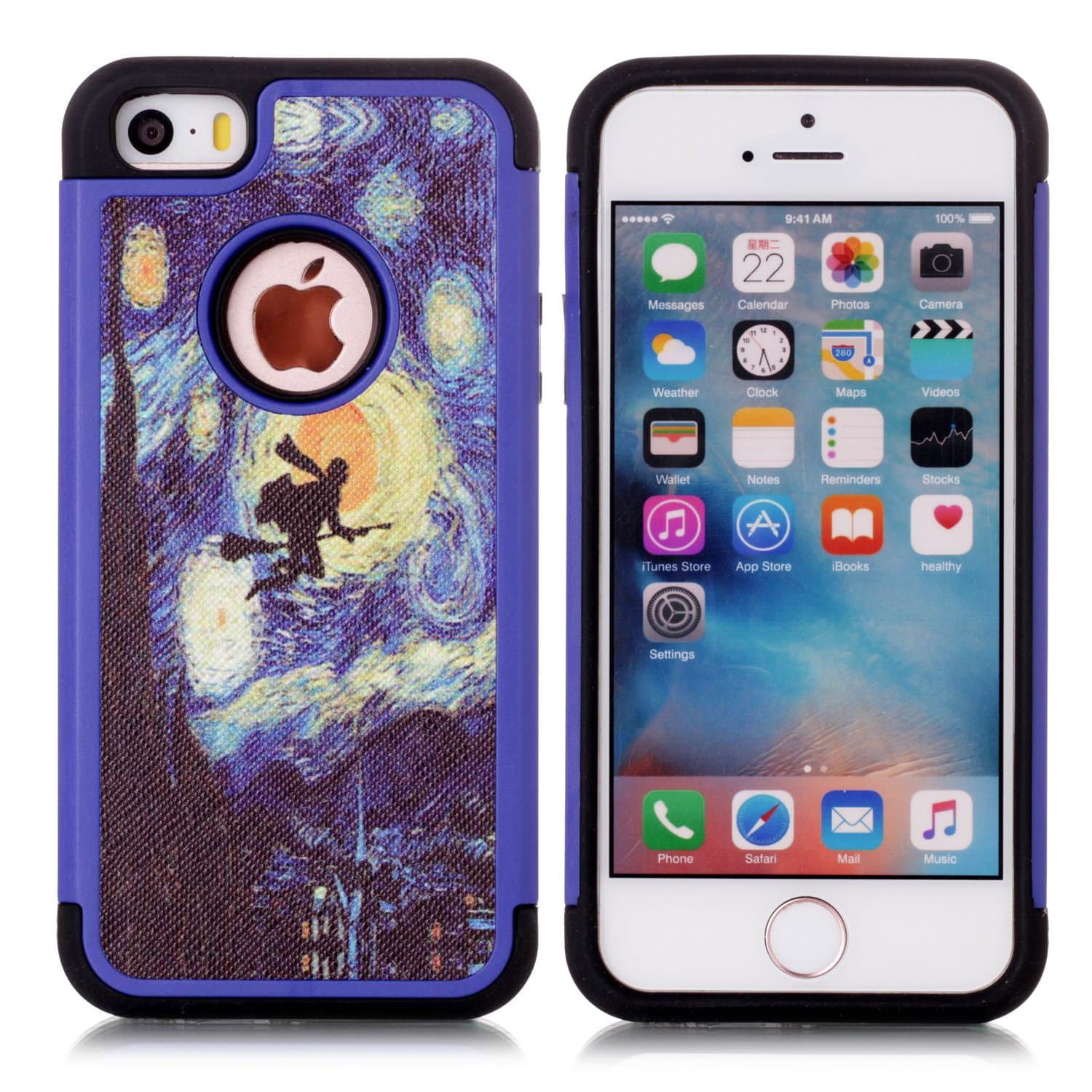 iPhone SE Case, iPhone 5S Case, Van Gogh Starry Night Harry Potter Pattern Shock-Absorption Hard PC and Inner Silicone Hybrid Dual Layer Armor Defender Case Cover for Apple iPhone 5 5S and iPhone SE