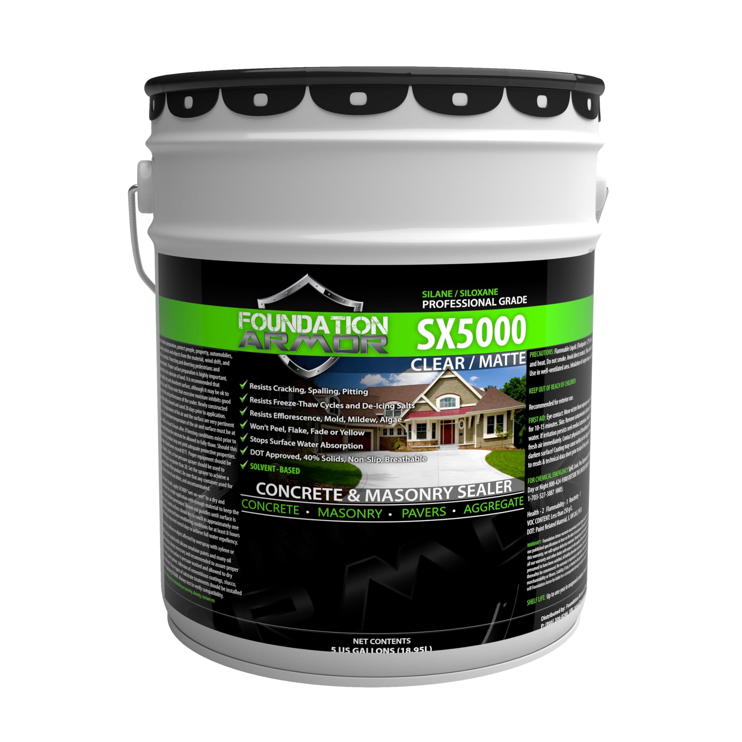 Armor SX5000 Solvent-Based Silane-Siloxane Sealer for Concrete, Brick, Pavers, Stone - Matte Concrete Sealer - 5 Gallon