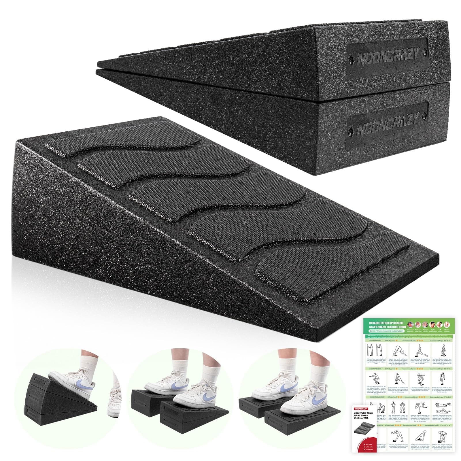 nooncrazy Slant Board for Calf Stretching, 5 Adjustable Angles Incline Board for Calf Stretching, 480 lbs Weight Capacity Calf Stretch Wedge for Exercise, Squat, Ankle Mobility & Physical Therapy
