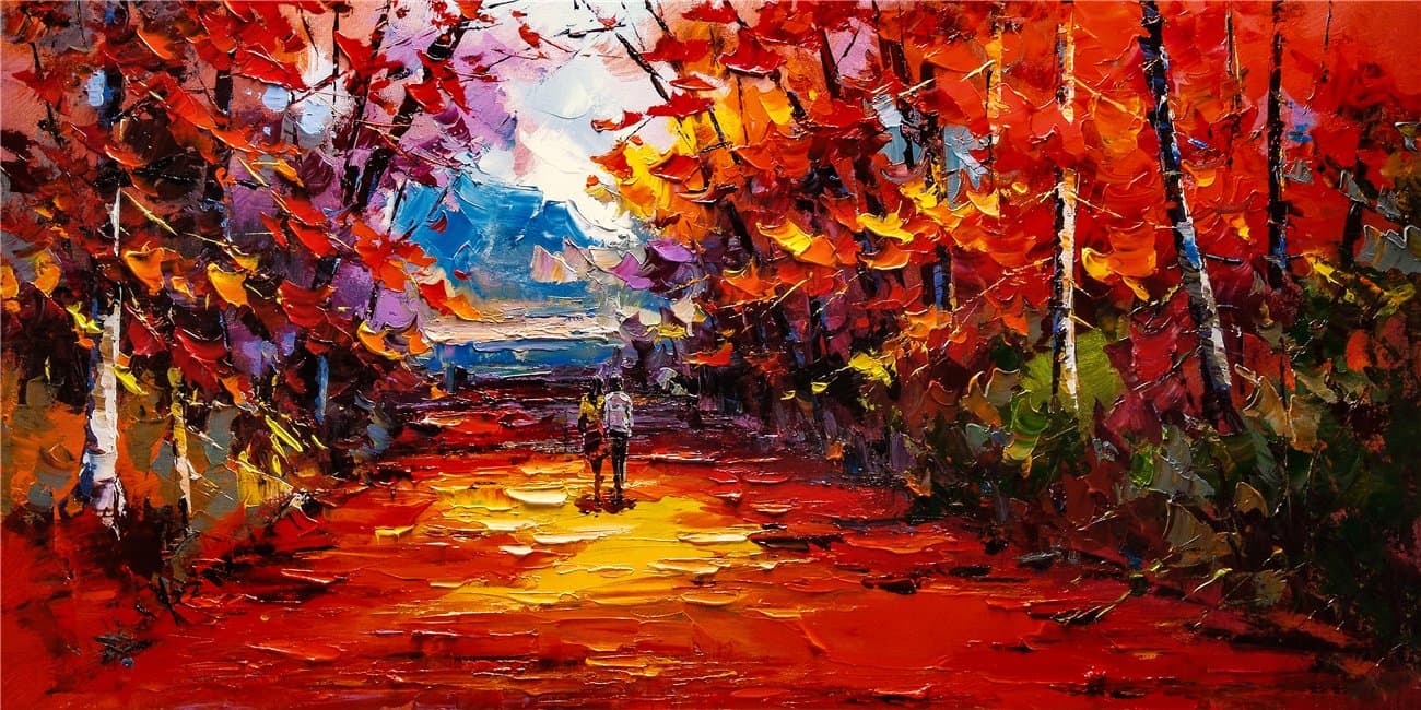 Morden Fall Gold Maples Forest Canvas Post Prints with Lover Romantic Wall Art Paintings Trees Artwork for Room Decoration For Wall And Home Décor Office Gifts Art (24 Inch x 48 Inch)