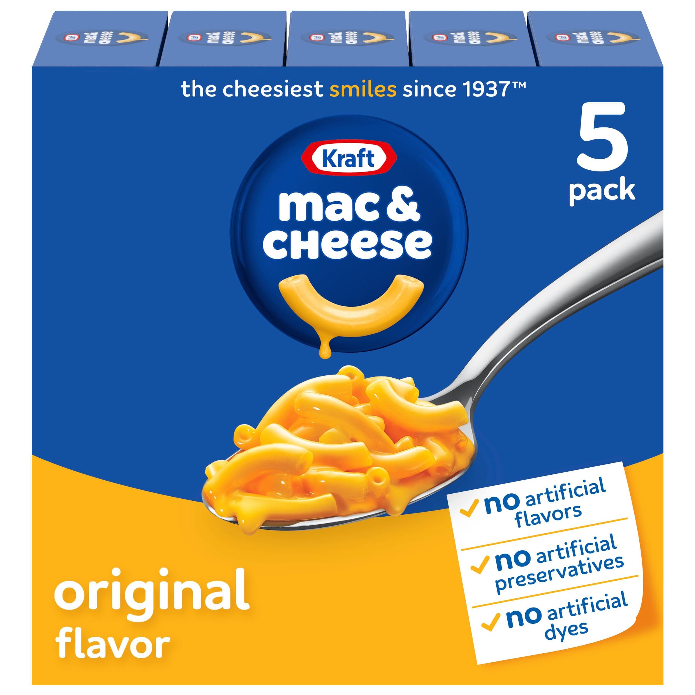 Kraft Original Macaroni & Cheese Dinner (5 ct Pack, 7.25 oz Boxes)