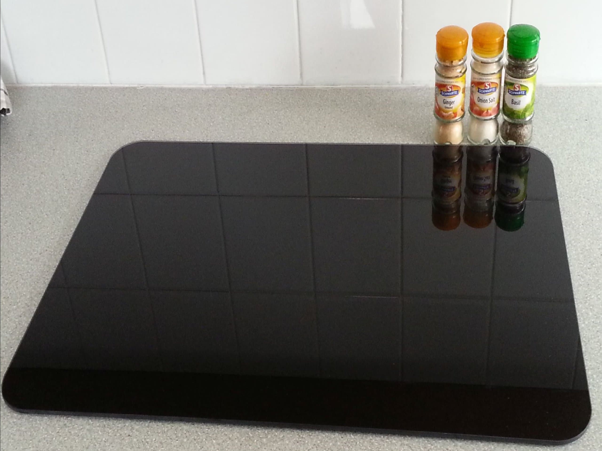 Black Smooth & Flat Float Glass Worktop Saver - 60 x 40cm by Pearl Glass Extra Large