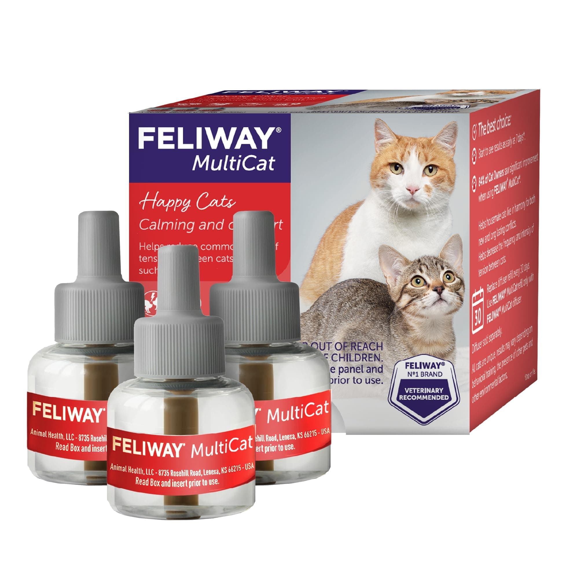 MultiCat 3 x 30 Day Cat Calming Refills for Pheromone Diffuser, 3 x 48ml Value Pack- Helps Reduce Conflicts and Signs of Tension in Multi-Cat Households