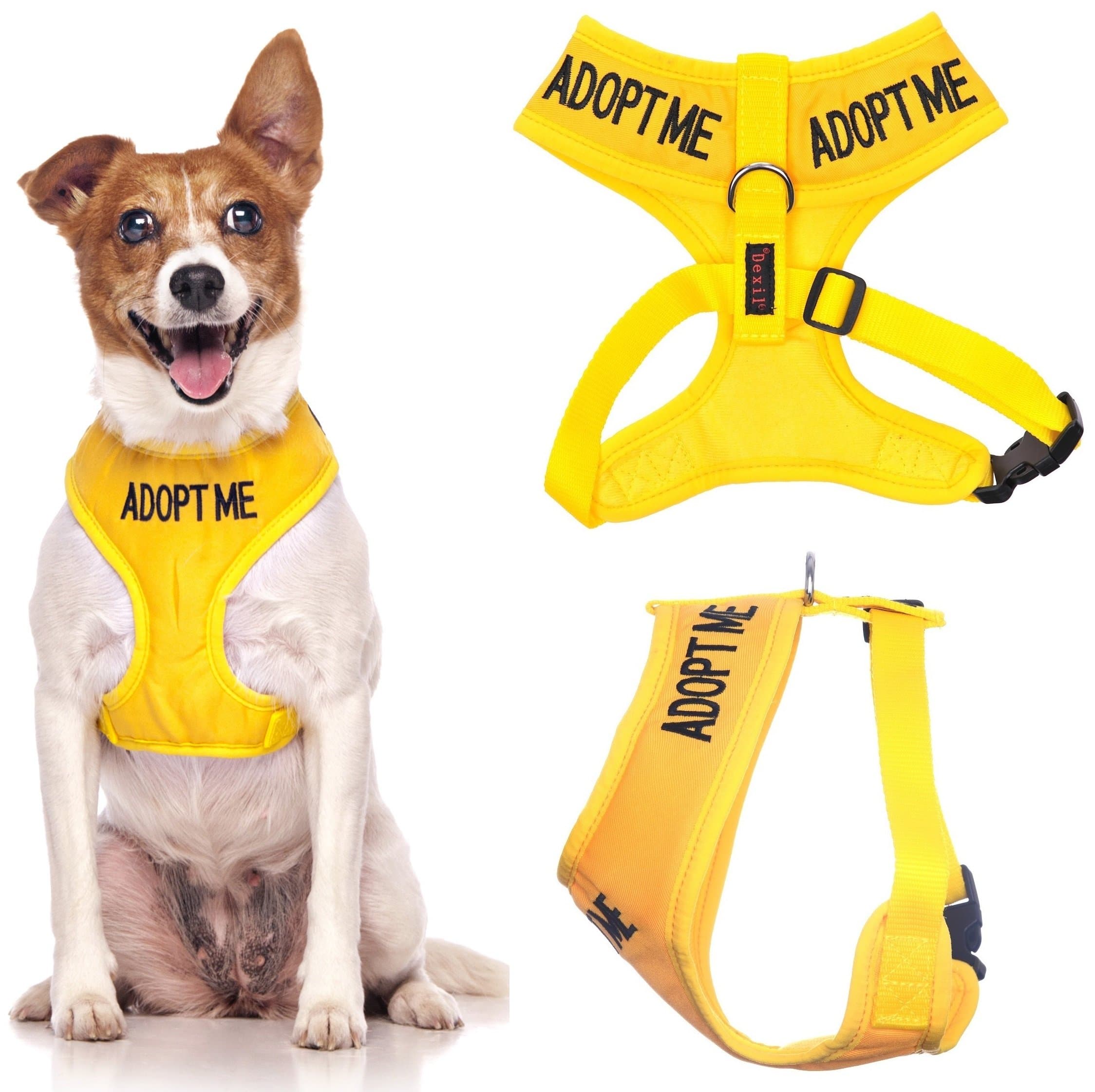 Adopt ME (I Need A New Home) Yellow Color Coded Non-Pull Front and Back D Ring Padded and Waterproof Vest Dog Harness (Medium Harness 19-28inch Chest/Girth)