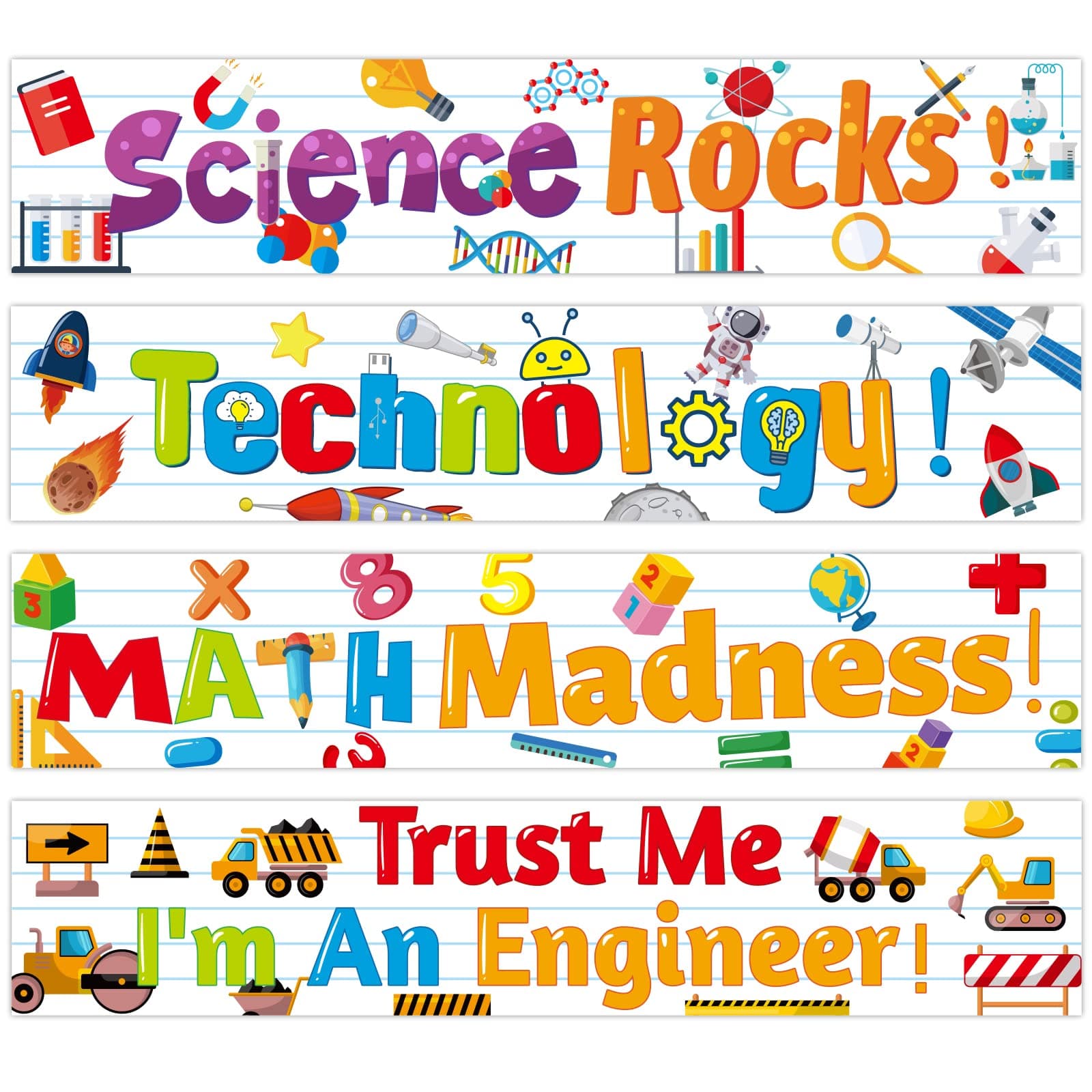 67ft STEM Bulletin Board Borders Science Project Bulletin Board Decorations STEM Theme Border Paper Holiday Borders for School Engineering Math Technology Classroom Office Party Wall Decor