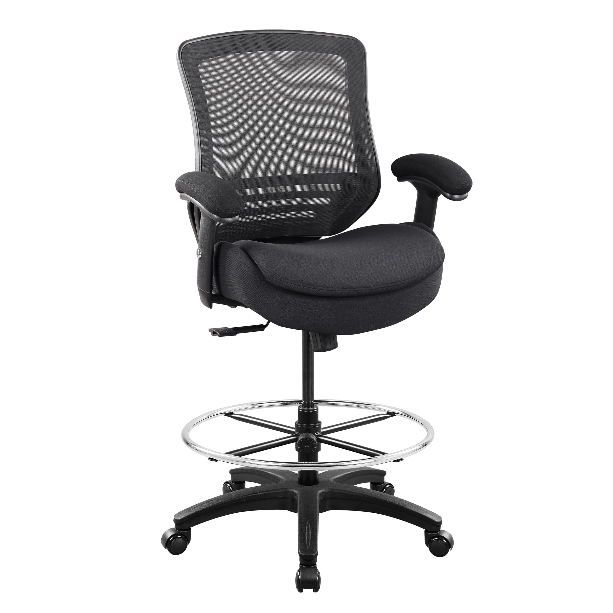 BOLISS 400lbs Ergonomic Office Drafting Chair Mid Mesh Back for Height Adjustable Desk 21inch Foot Ring Height Adjustable Armrest (Black) ﻿