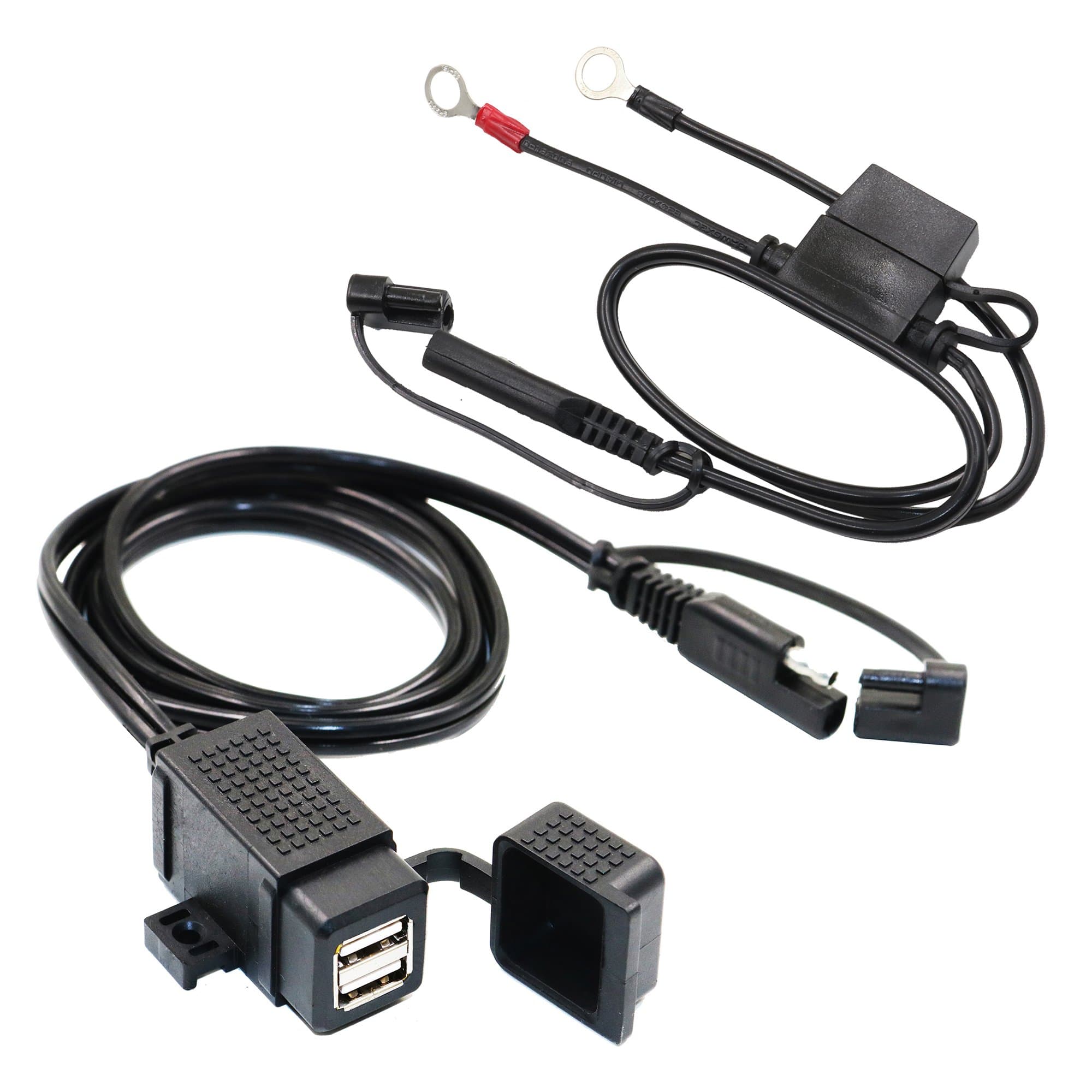 MOTOPOWER MP0609EA 3.1Amp Waterproof Motorcycle Dual USB Charger Kit with Fused SAE Ring Terminal Cable Harness