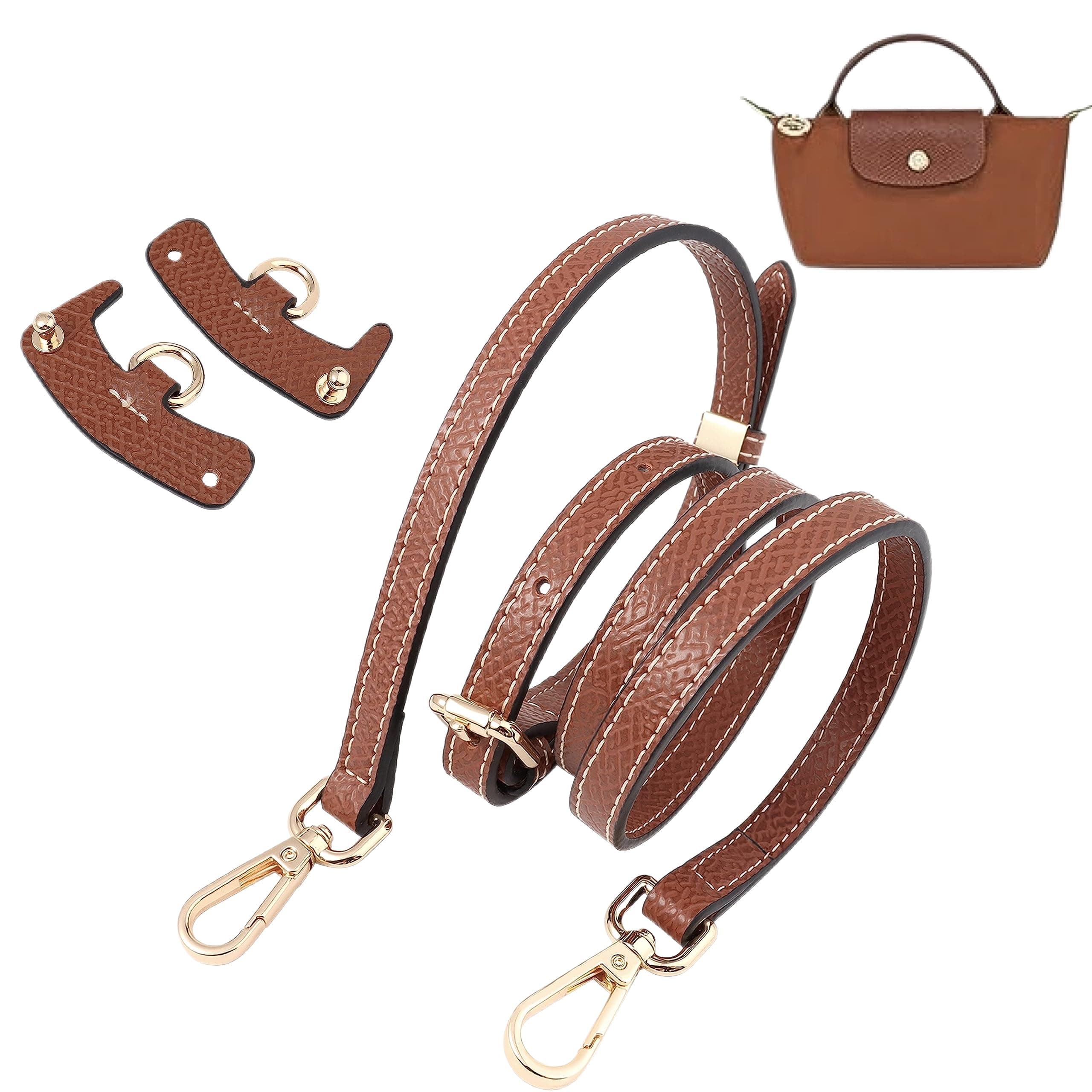 Replacement Shoulder Strap Single Handle Conversion Set Compatible with Long champ Mini Pouch Real Leather Free Punching Crossbody Shoulder Bag Purse with Adjustable Strap