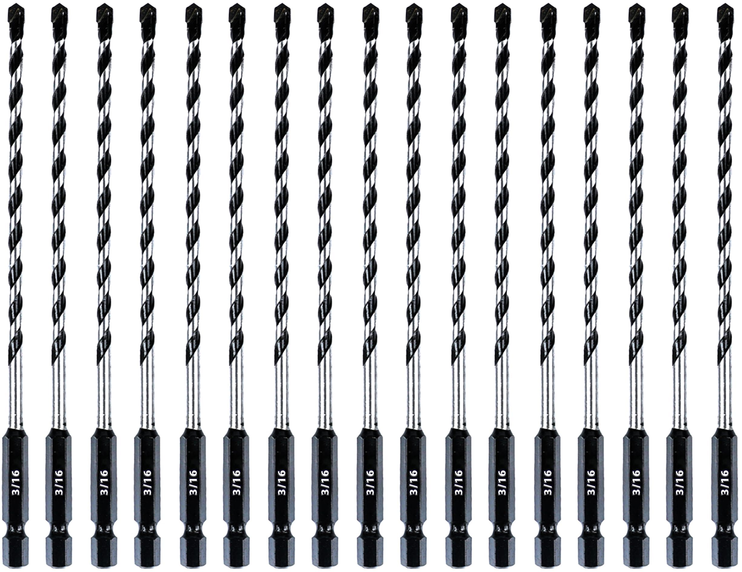 3/16 Inch Masonry Drill Bits (13 Pack - Industrial Grade - Standard Chuck) 6 Inch All Purpose Masonry Bits for Concrete, Stone, Block, & More!