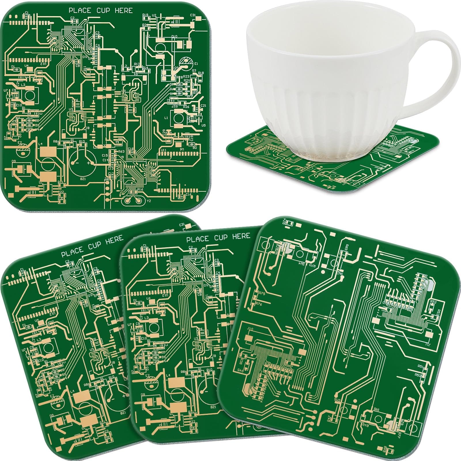 Nuenen 4 Pcs Circuit Board Coasters for Drinks PCB Coasters Immersion Gold Circuit Board PCB Design Engineer It Gift for Party Bar Office Geek Nerd Engineer Dad Gift Men(Classic Style,Green)