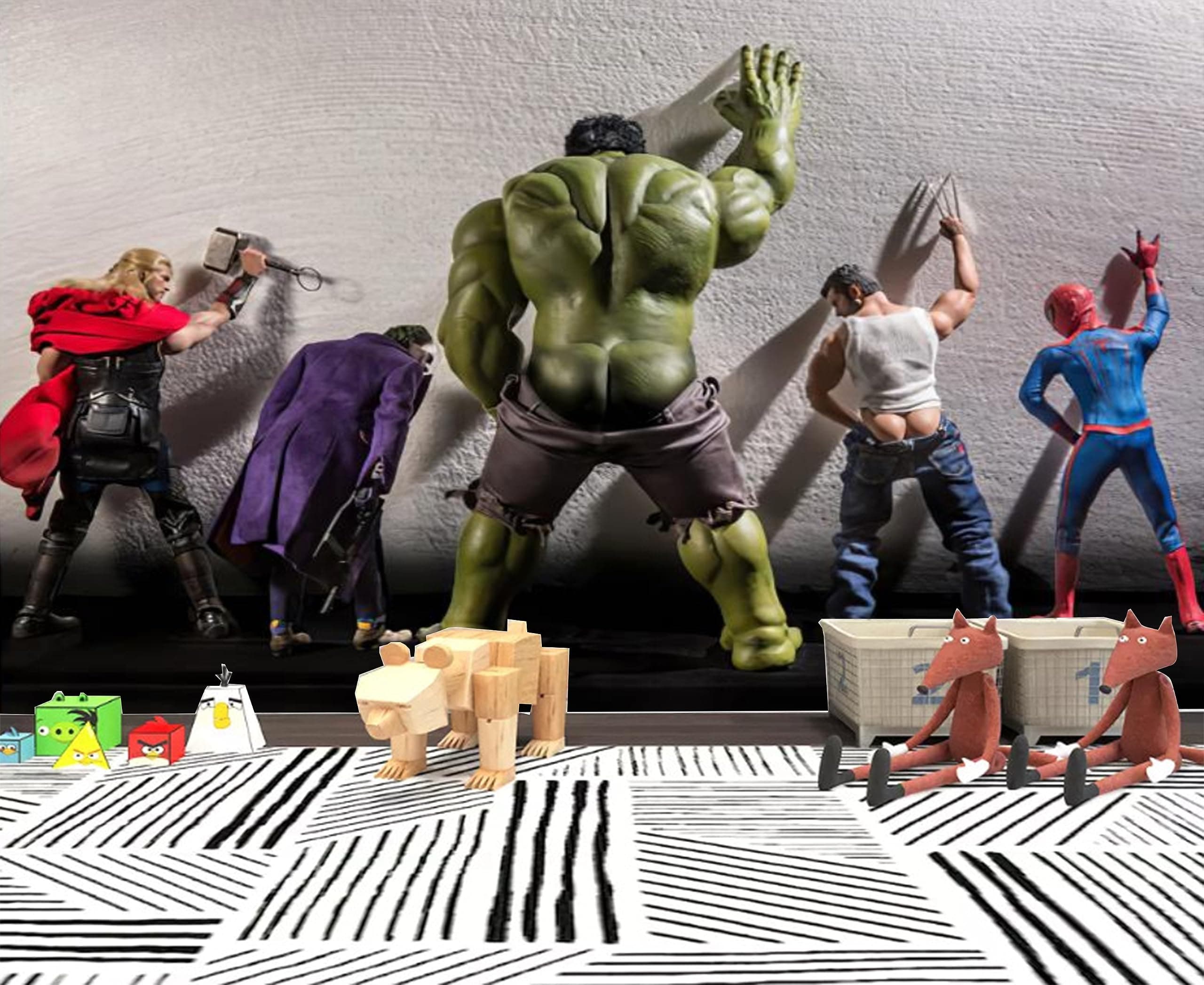 Custom Size Wall Murals，Interesting Superhero，Removable Peel and Stick Self-Adhesive Wall Murals Large Photo Wallpaper