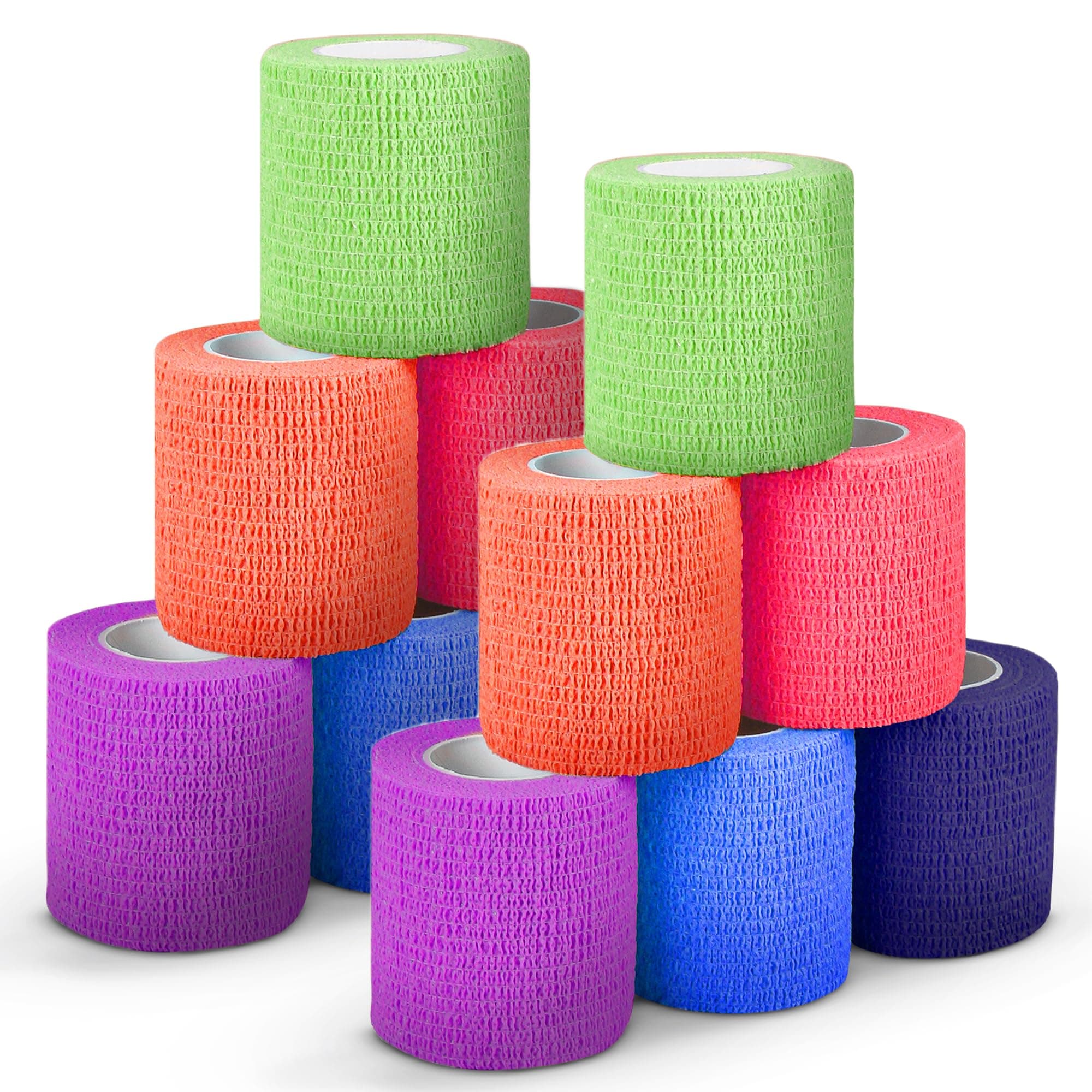Self Adherent Cohesive Bandages 3" x 5 Yards - 12 Count, Rainbow Colors
