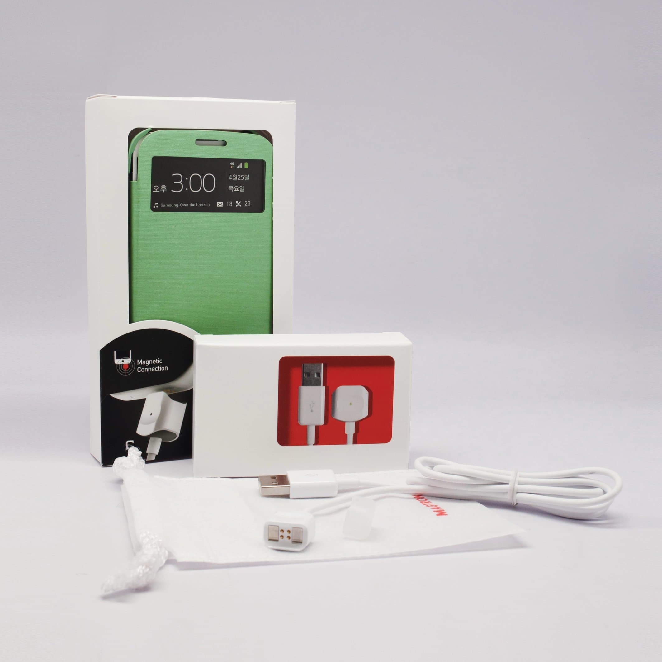 MagNector Forrest Green S-View Protective Flip Cover Hard Case w/ Pogo Magnetic Charge & Sync Data Cable Combo for Samsung Galaxy S3