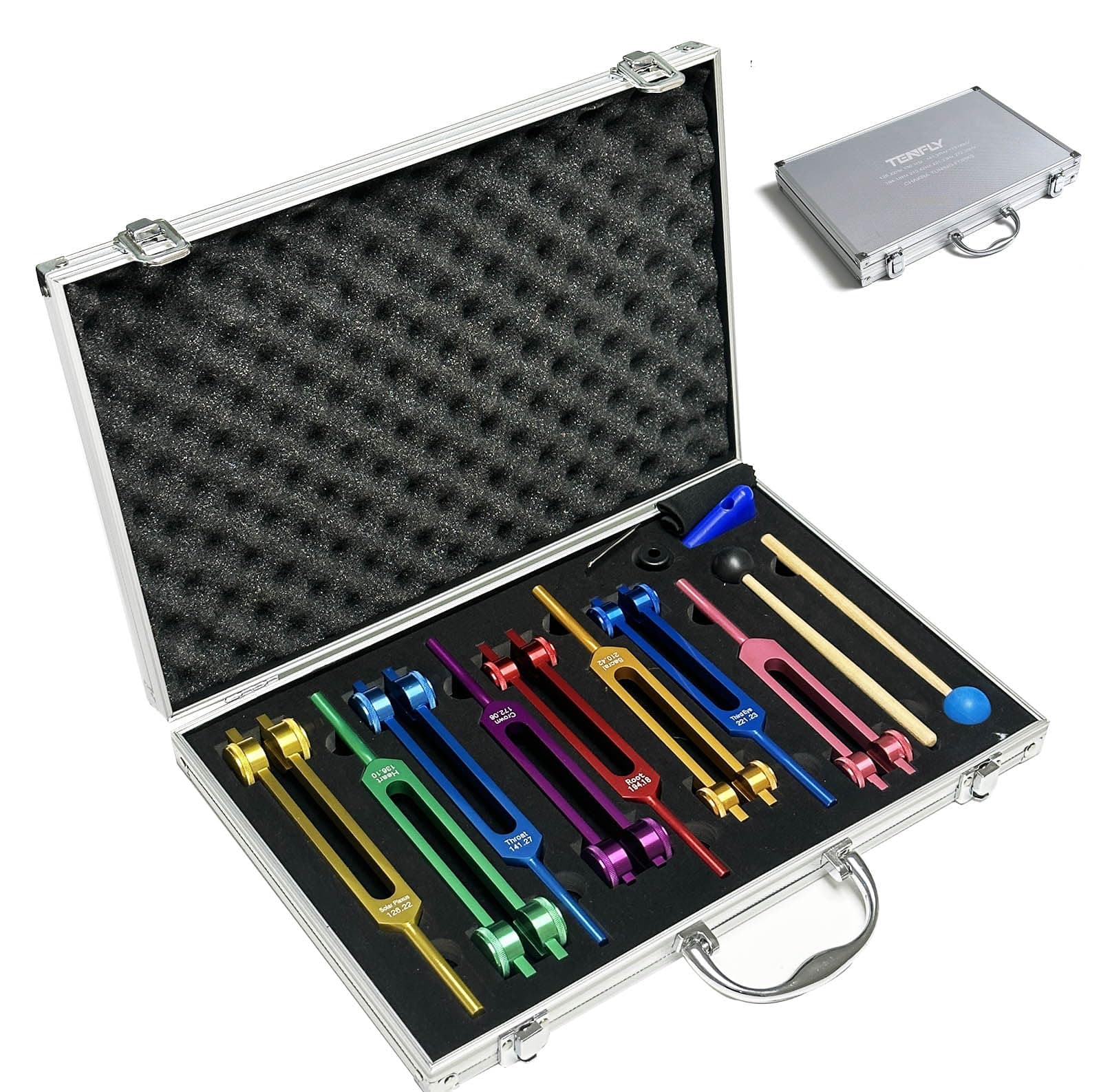 Chakra Tuning Forks Set for Healing, 7 Chakra+1 Soul Purpose Weighted Tuning Forks with Exquisite Aluminum Gift Box, Multicolour,(126.22 Hz, 136.1 Hz, 141.27 Hz, 172.06 Hz etc)