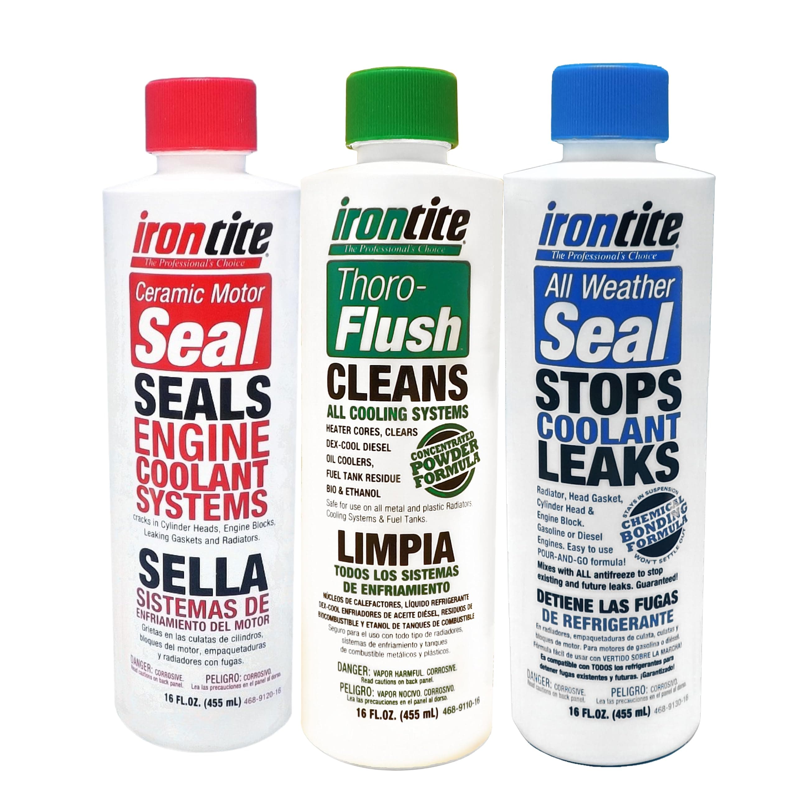 Irontite 3-Pack Cooling System Additives - Thoro-Flush, All Weather Seal, Ceramic Motor Seal - Premium Leak Sealants, Rust & Scale Removers, Preventative Maintenance for Radiators, Head Gaskets & More