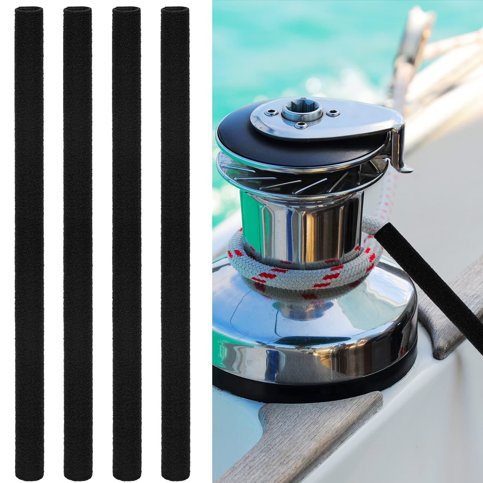 Dock Line Chafe Guards Removable Chafe Secure Guard Length for Dock Lines Black Rope for Boat (4 Pieces, 14 Inch)