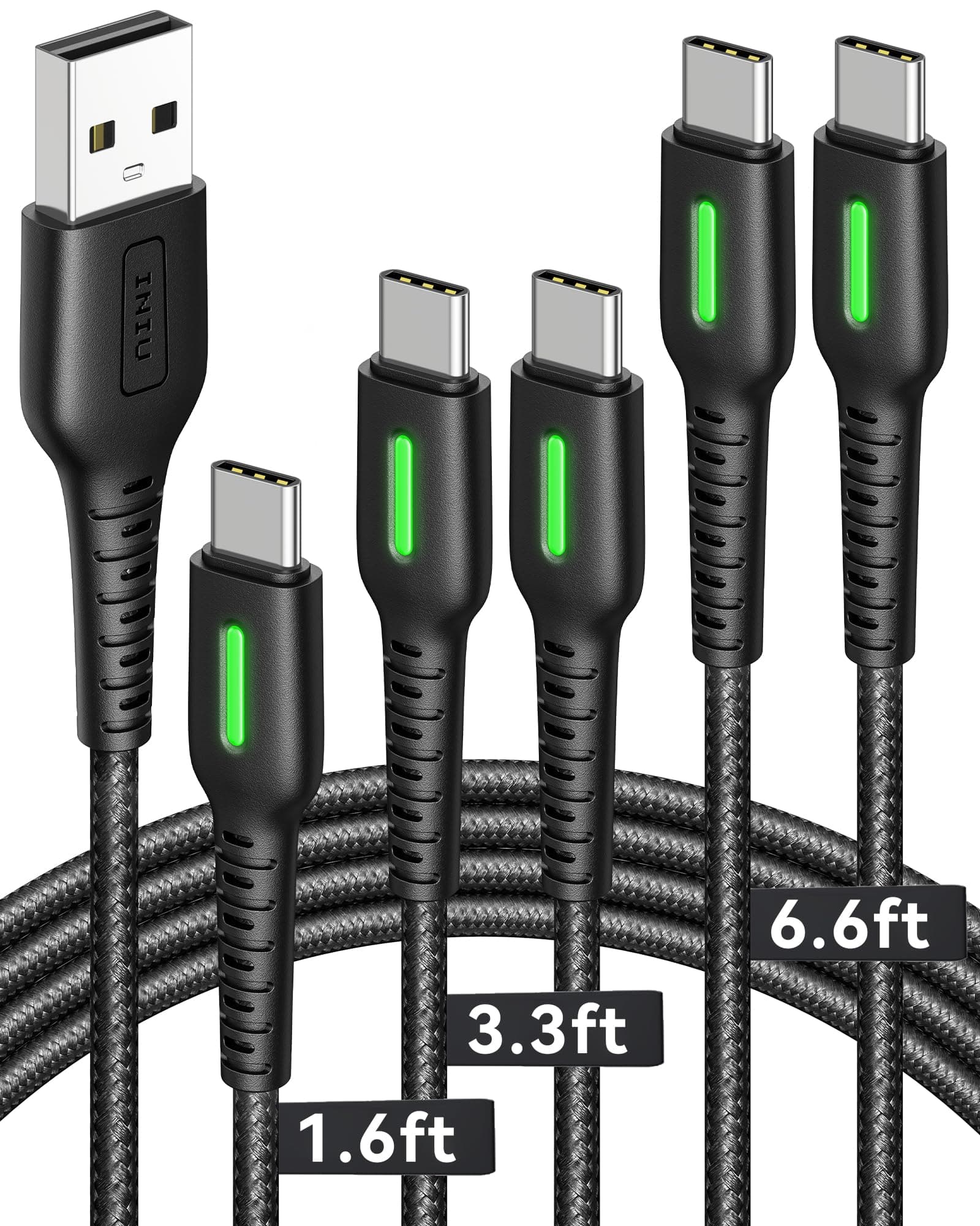 INIU USB C Cable, [5 Pack 3.1A] QC 3.0 Fast Charging USB Type C Cable, (3.3+3.3+6+6+10ft) Nylon Braided Phone Charger USB-C Cable for Samsung Galaxy S20 S10 S9 S8 Plus Note 10 LG Google Pixel Moto etc