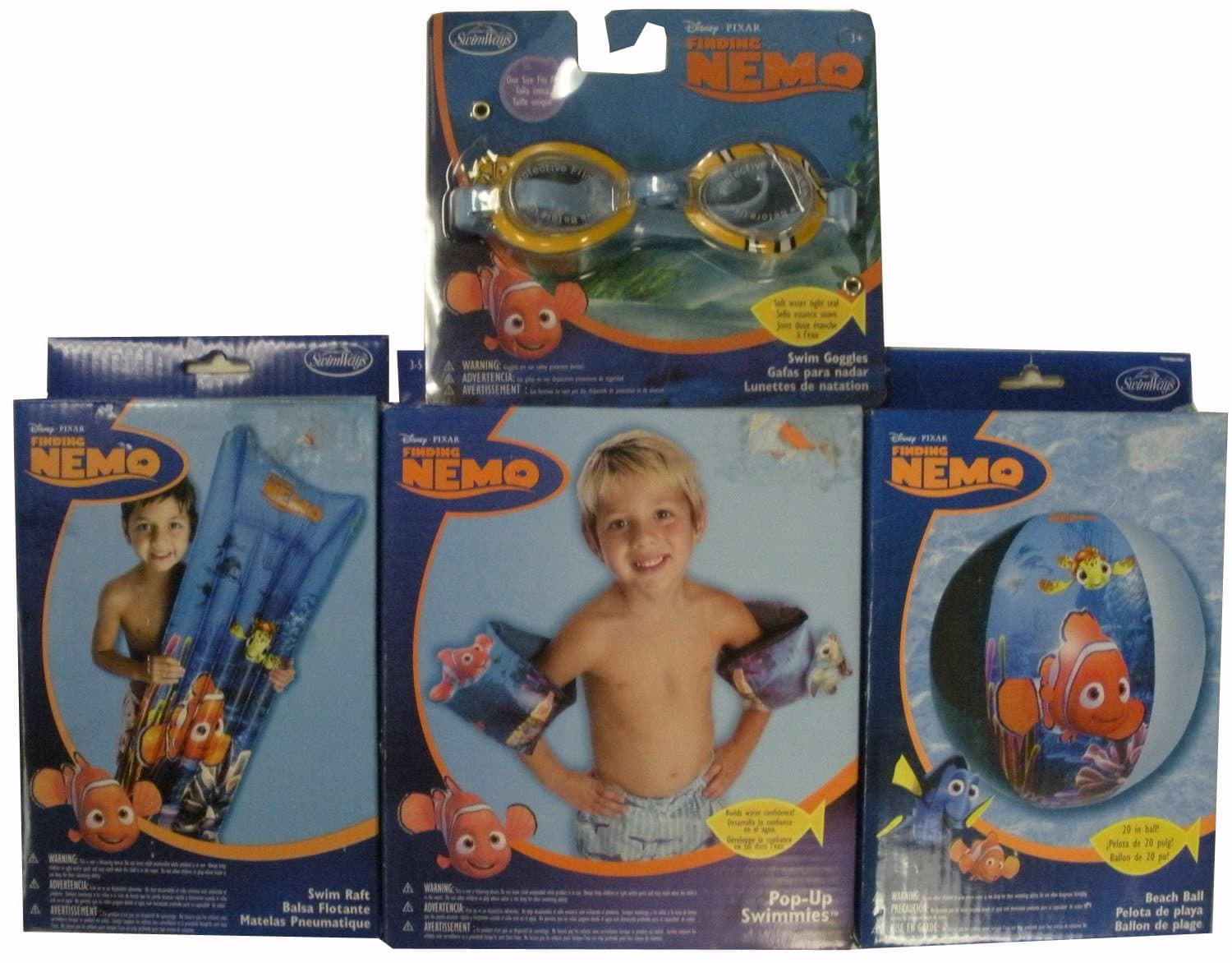 Finding Nemo Swim Set - Includes Goggles, Pop up Arm Floats, Swim Raft, and Beach Ball